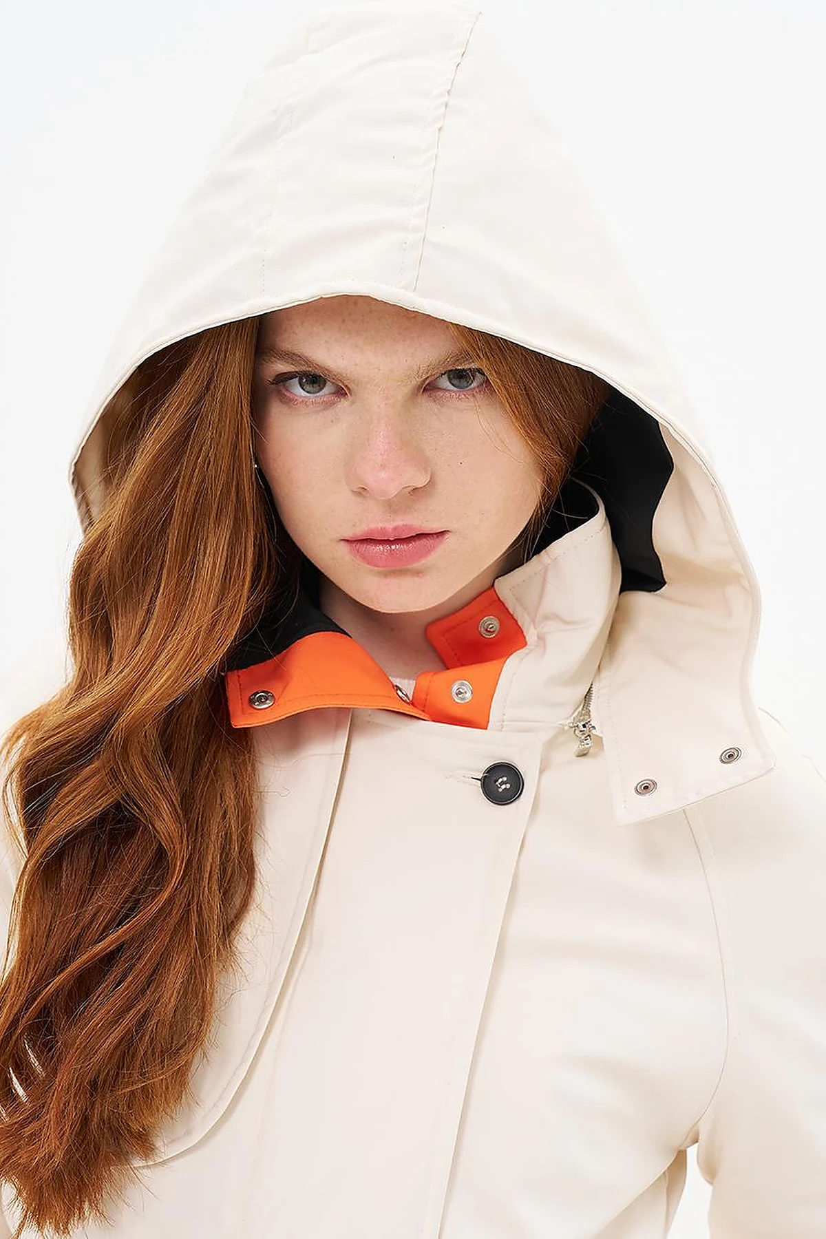 High-Neck Belted Coat  Cream