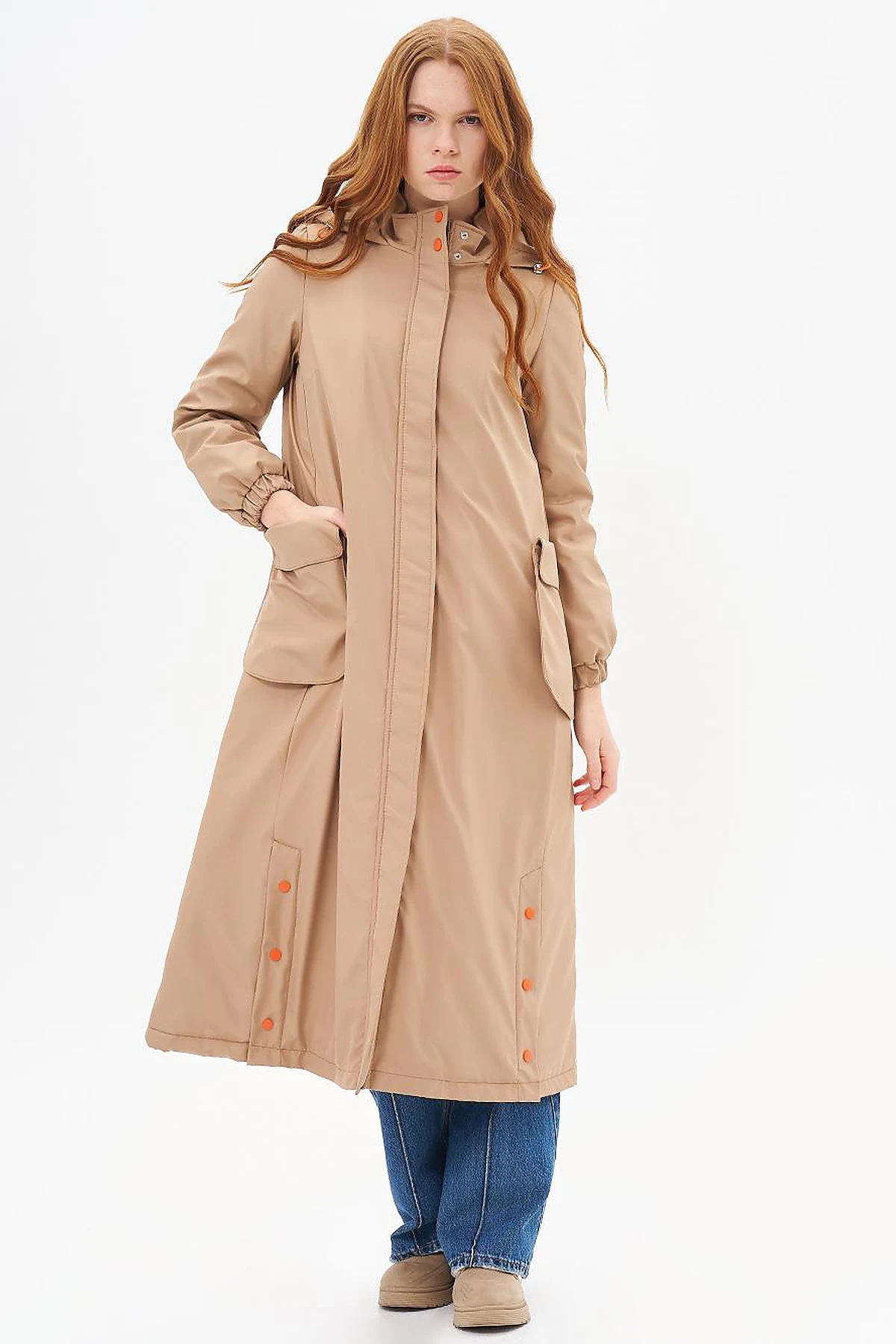 Hooded Wide Pocket Wear-and-Go Dark Beige