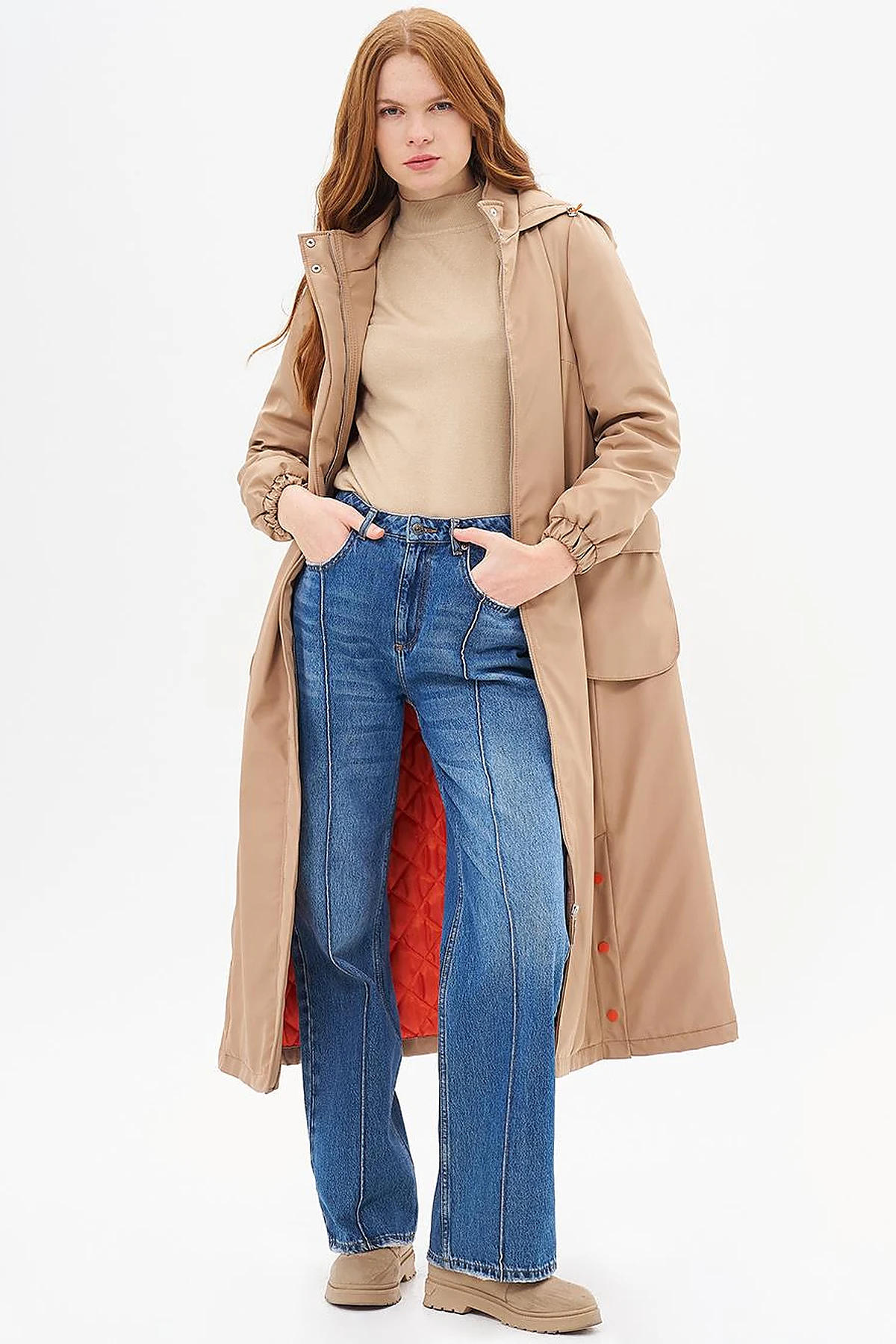 Hooded Wide Pocket Wear-and-Go Dark Beige