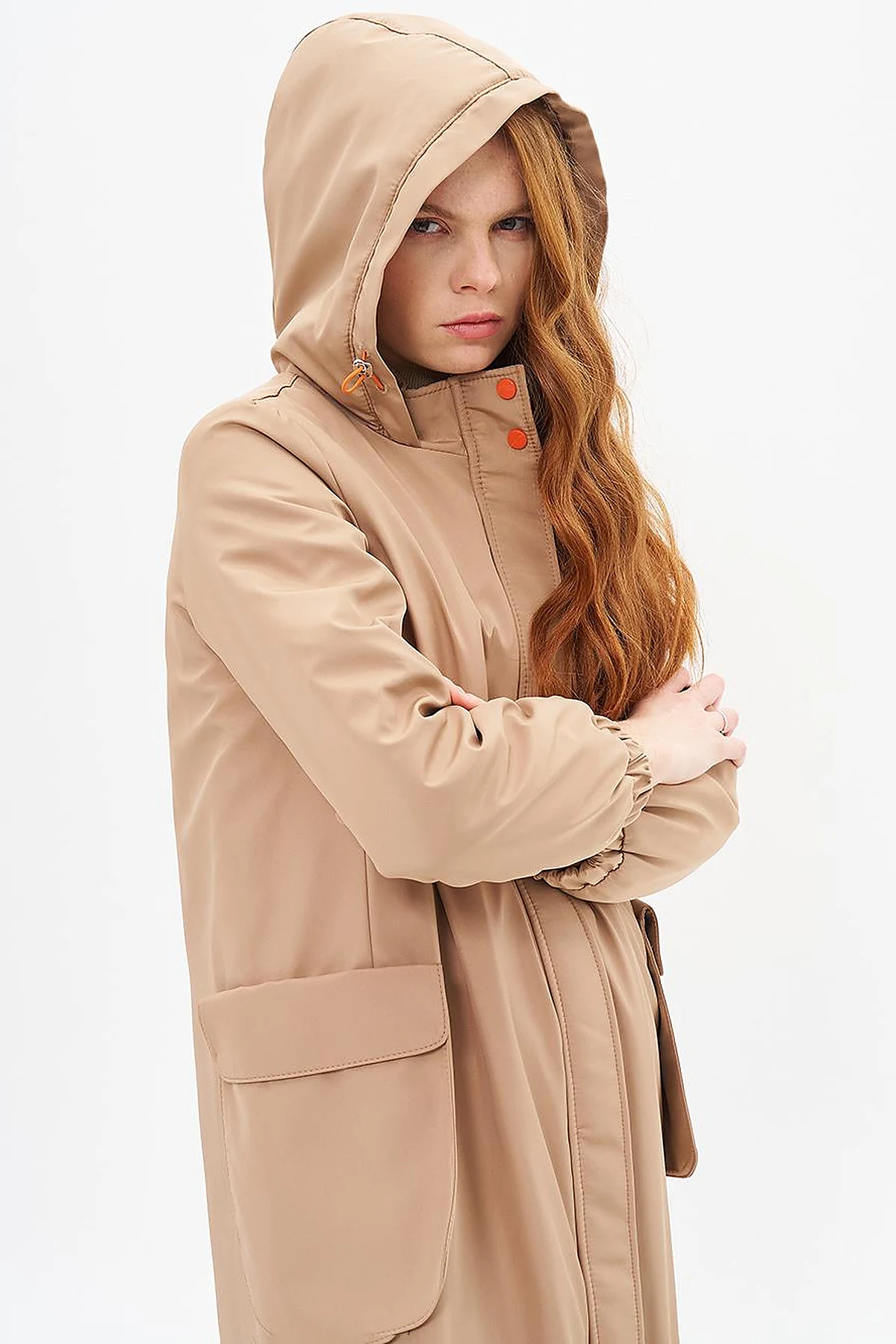 Hooded Wide Pocket Wear-and-Go Dark Beige