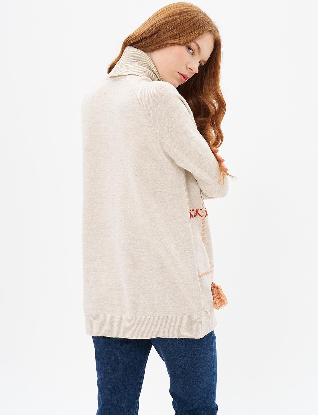 Embroidered Knitwear Tunic Beige