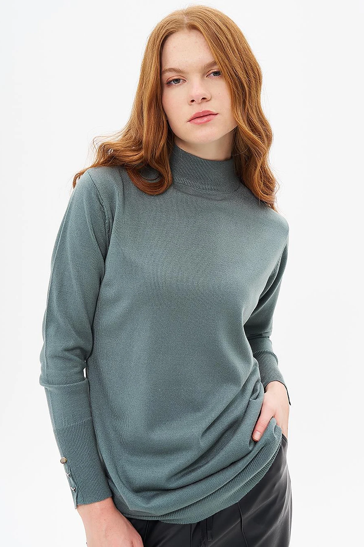 Turtleneck Basic Knitwear Tunic Mold Green