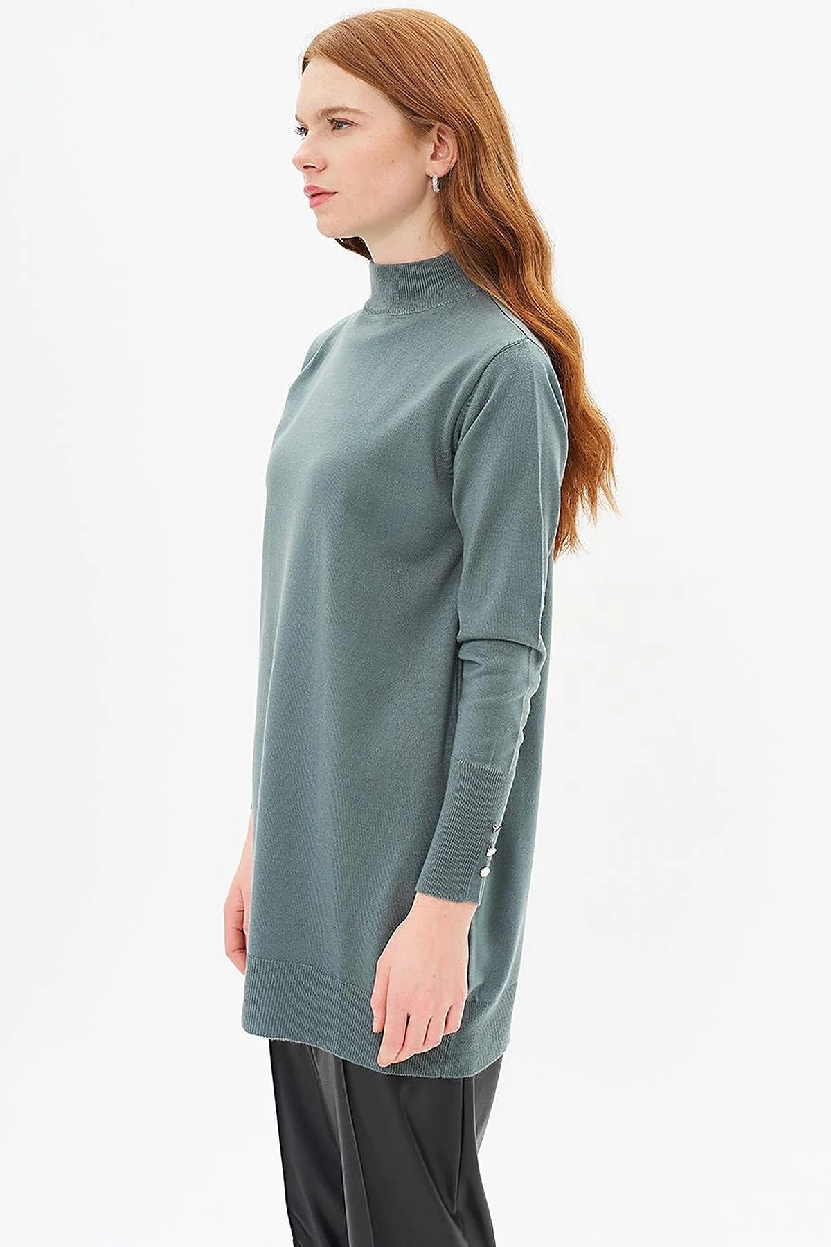 Turtleneck Basic Knitwear Tunic Mold Green