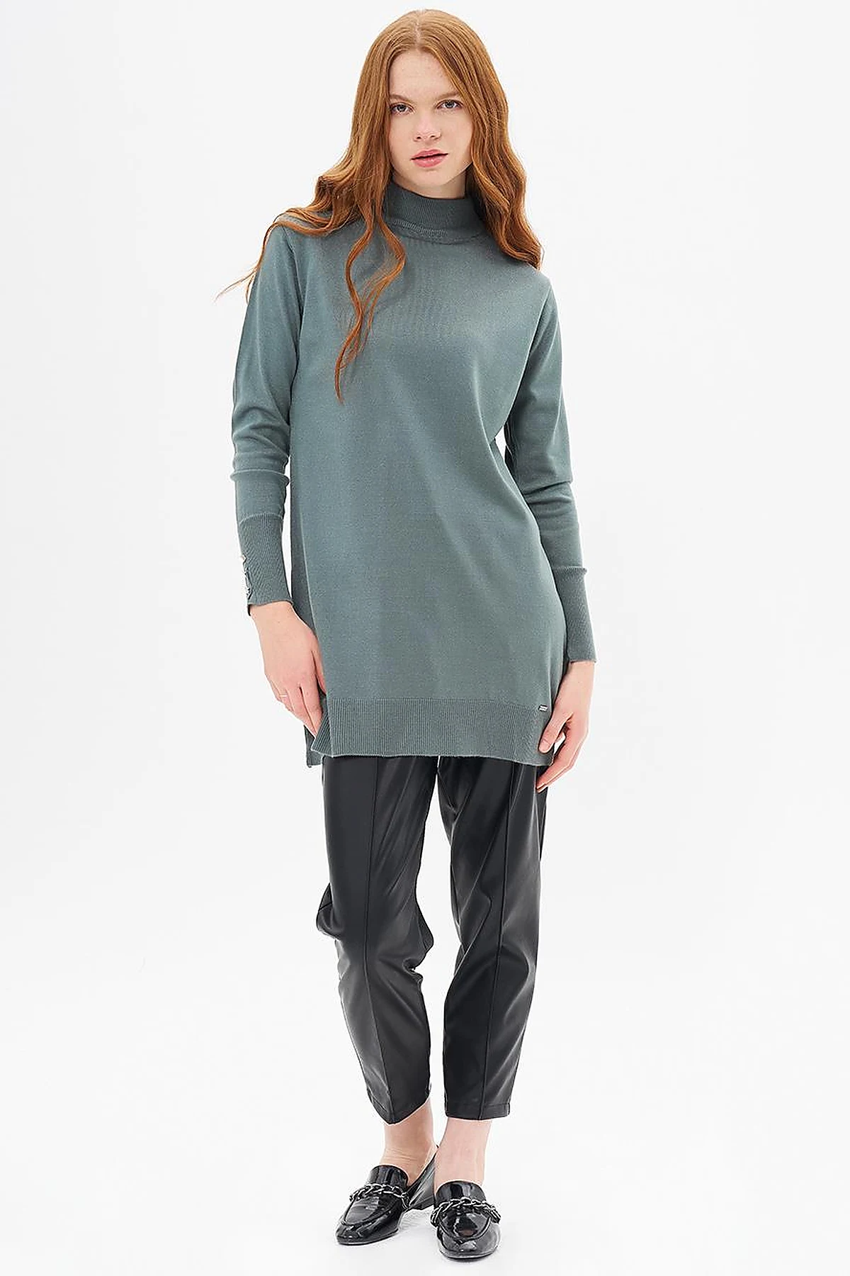 Turtleneck Basic Knitwear Tunic Mold Green