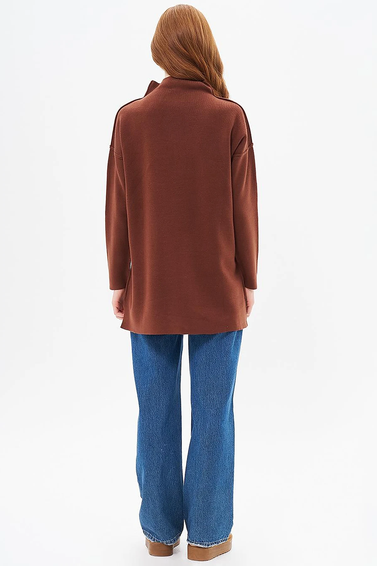 Boat Neck Knitwear Tunic Red Coffee