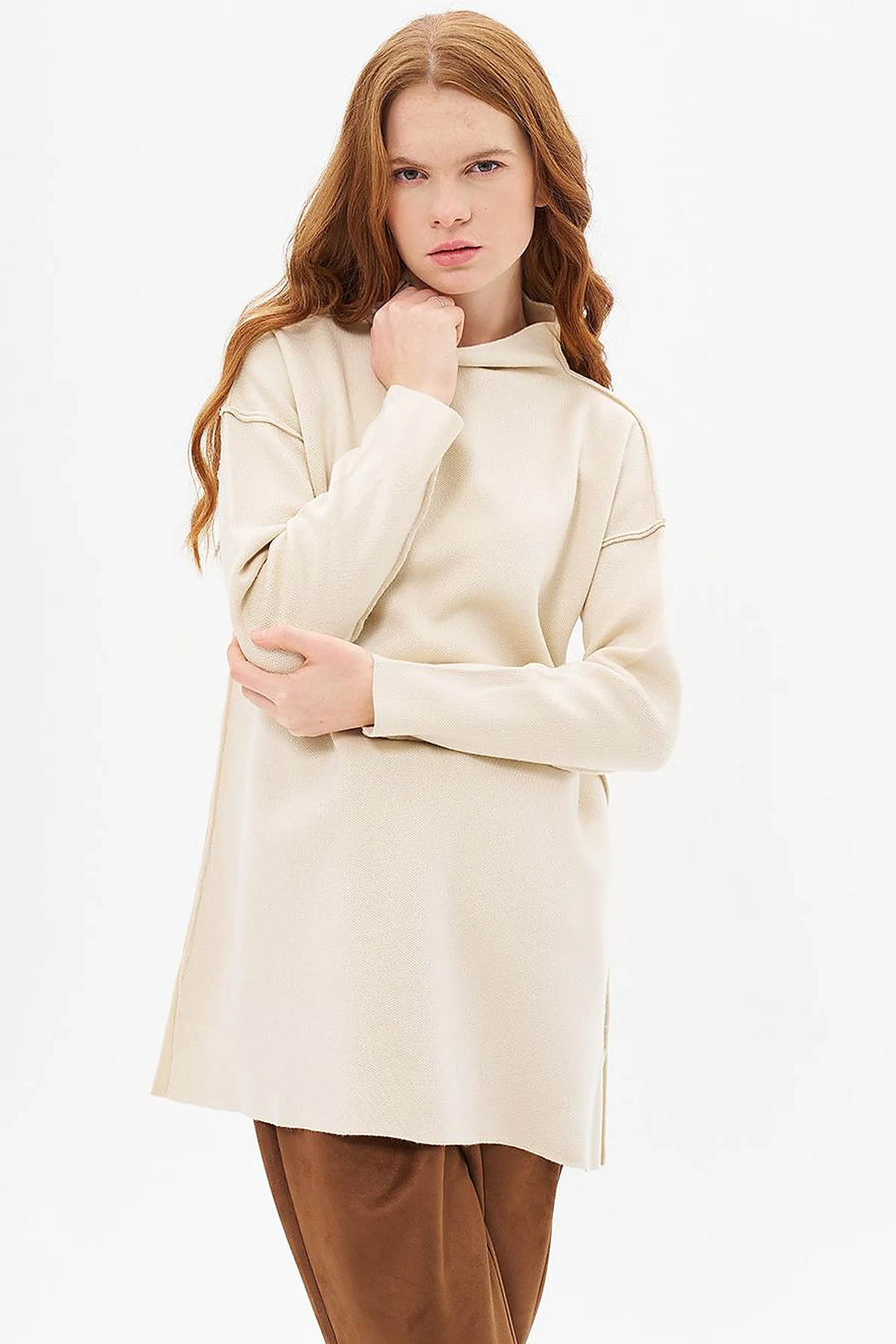 Boat Neck Knitwear Tunic Stone