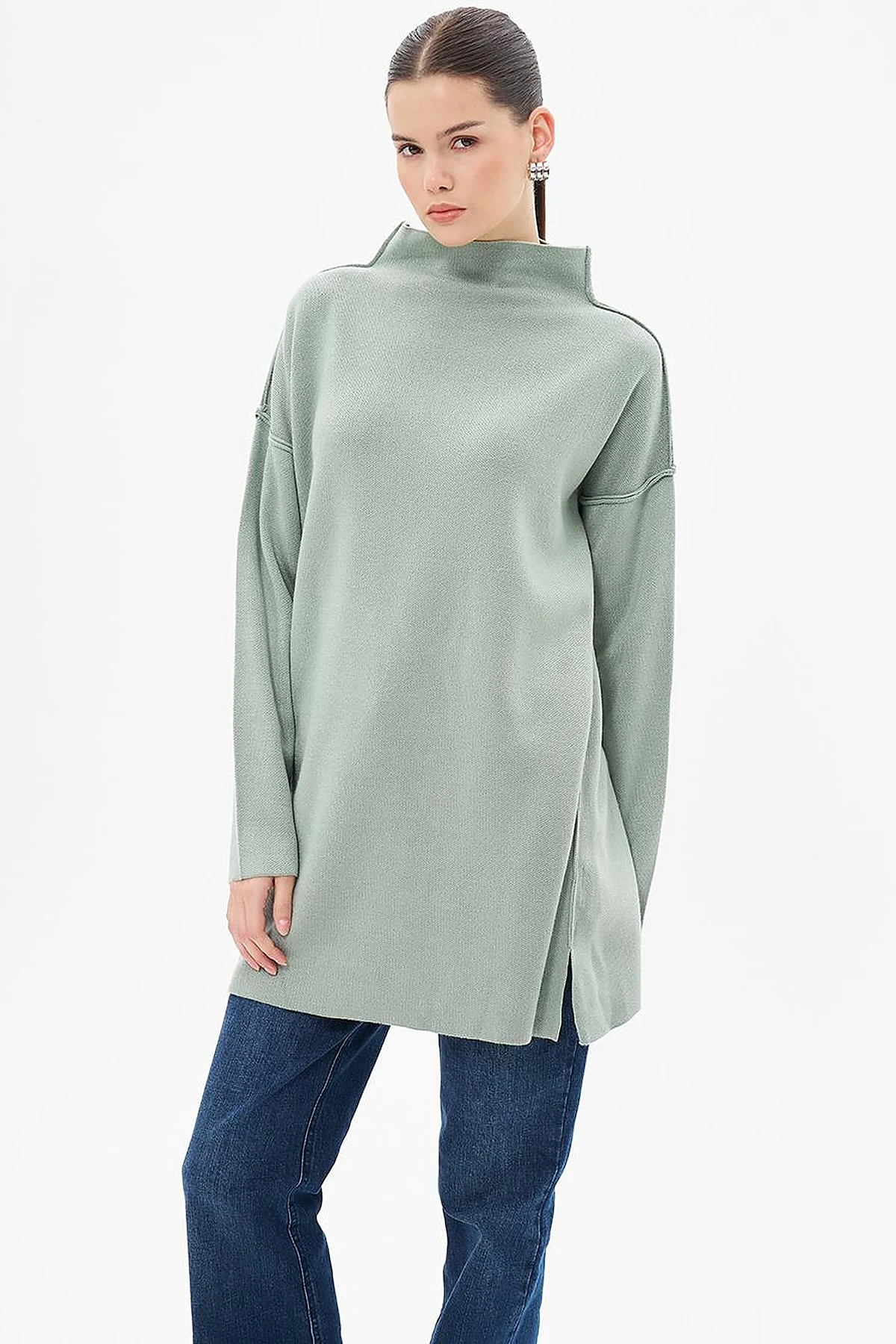 Boat Neck Knitwear Tunic Moss Green