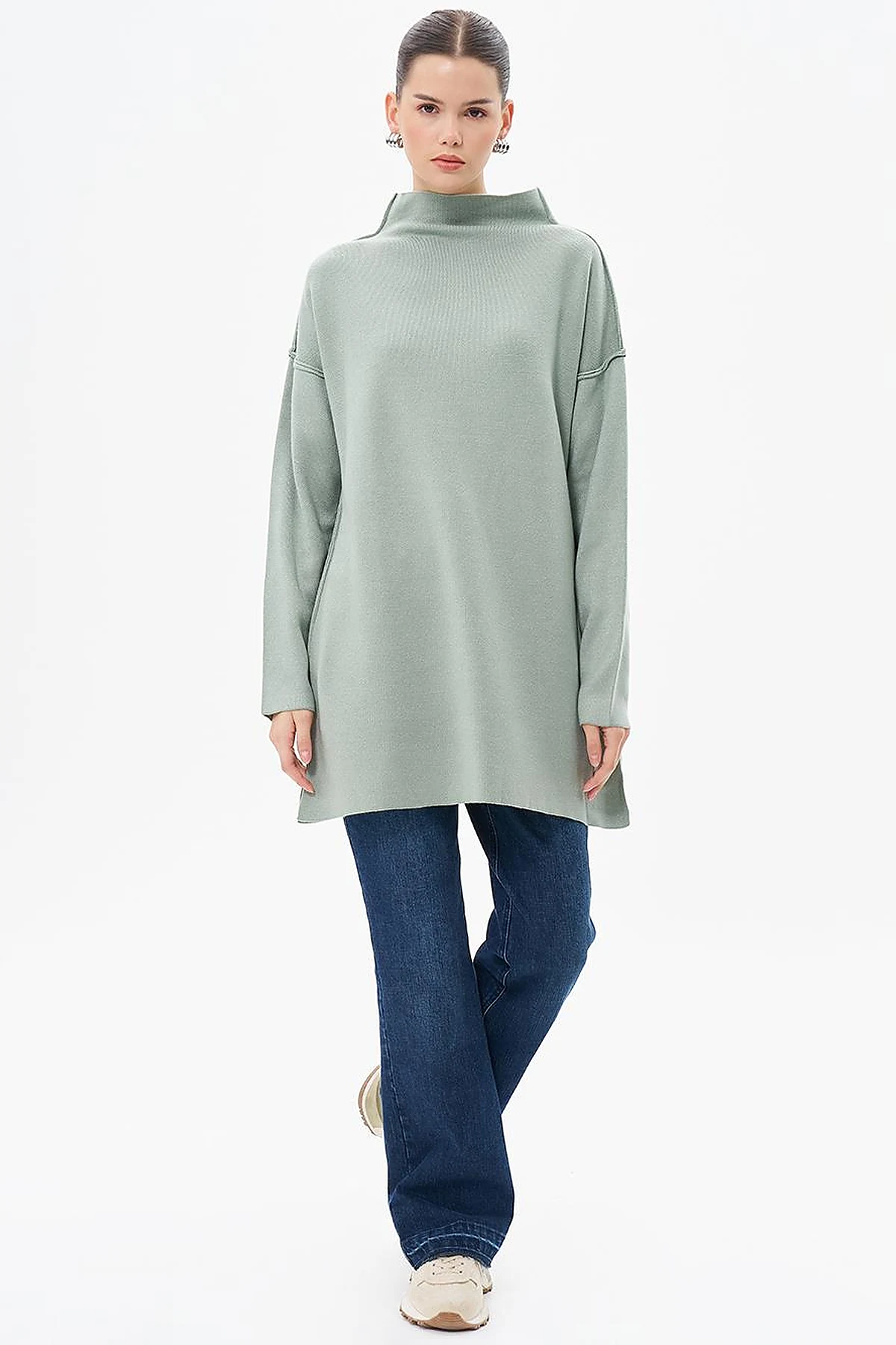 Boat Neck Knitwear Tunic Moss Green