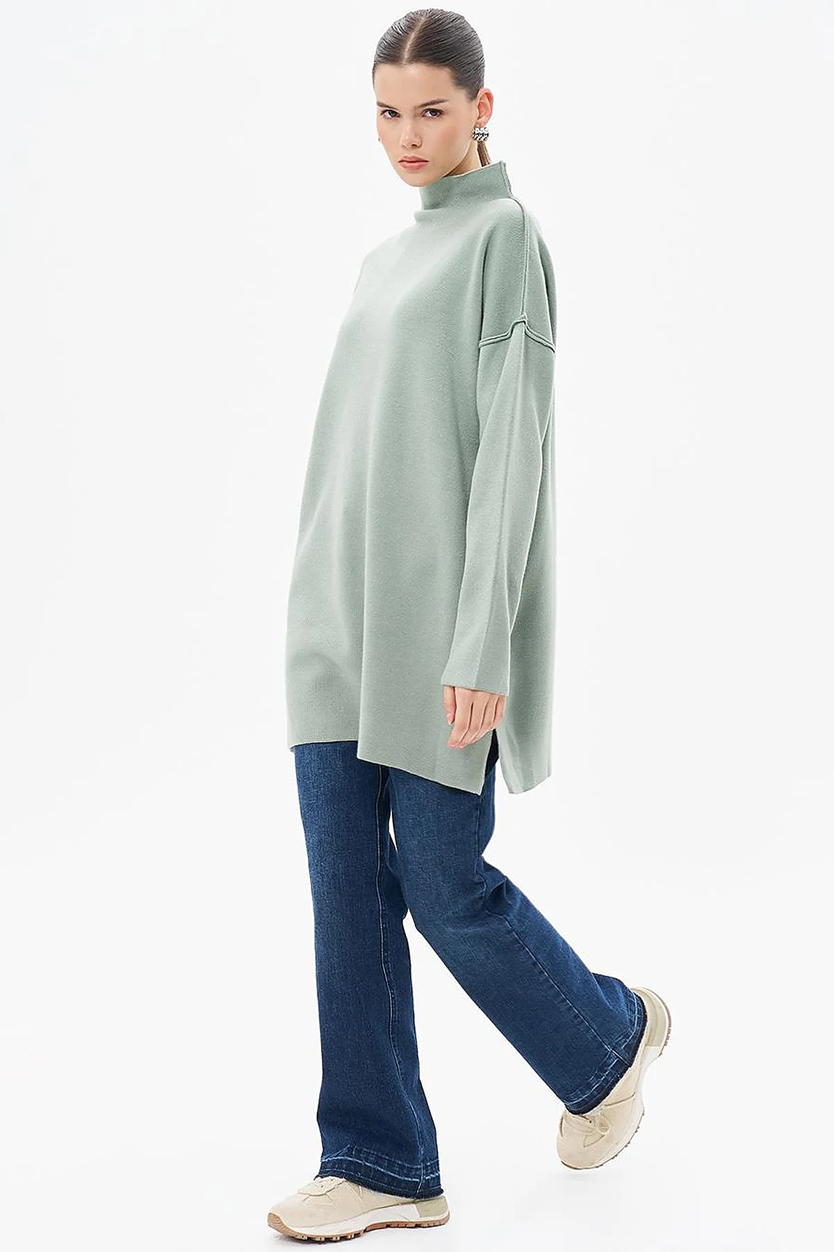 Boat Neck Knitwear Tunic Moss Green