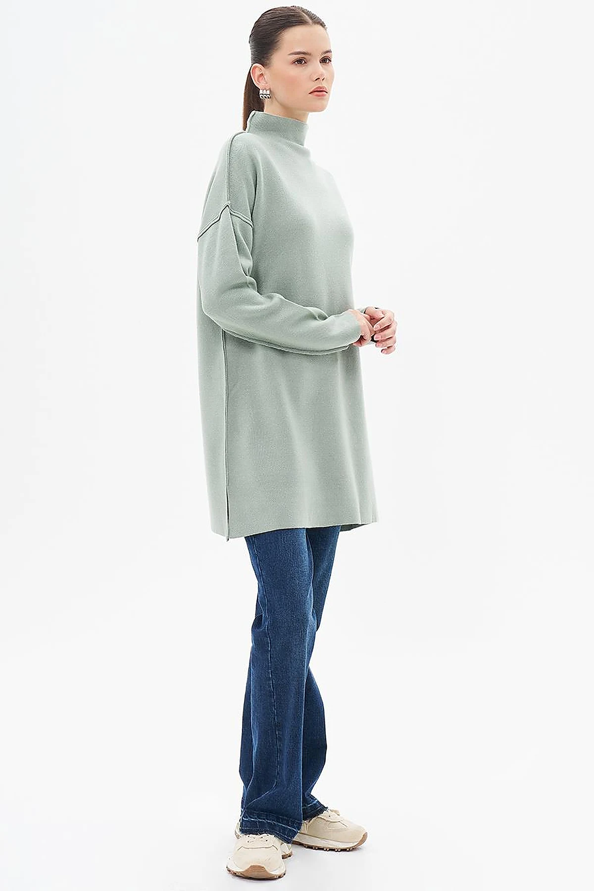 Boat Neck Knitwear Tunic Moss Green