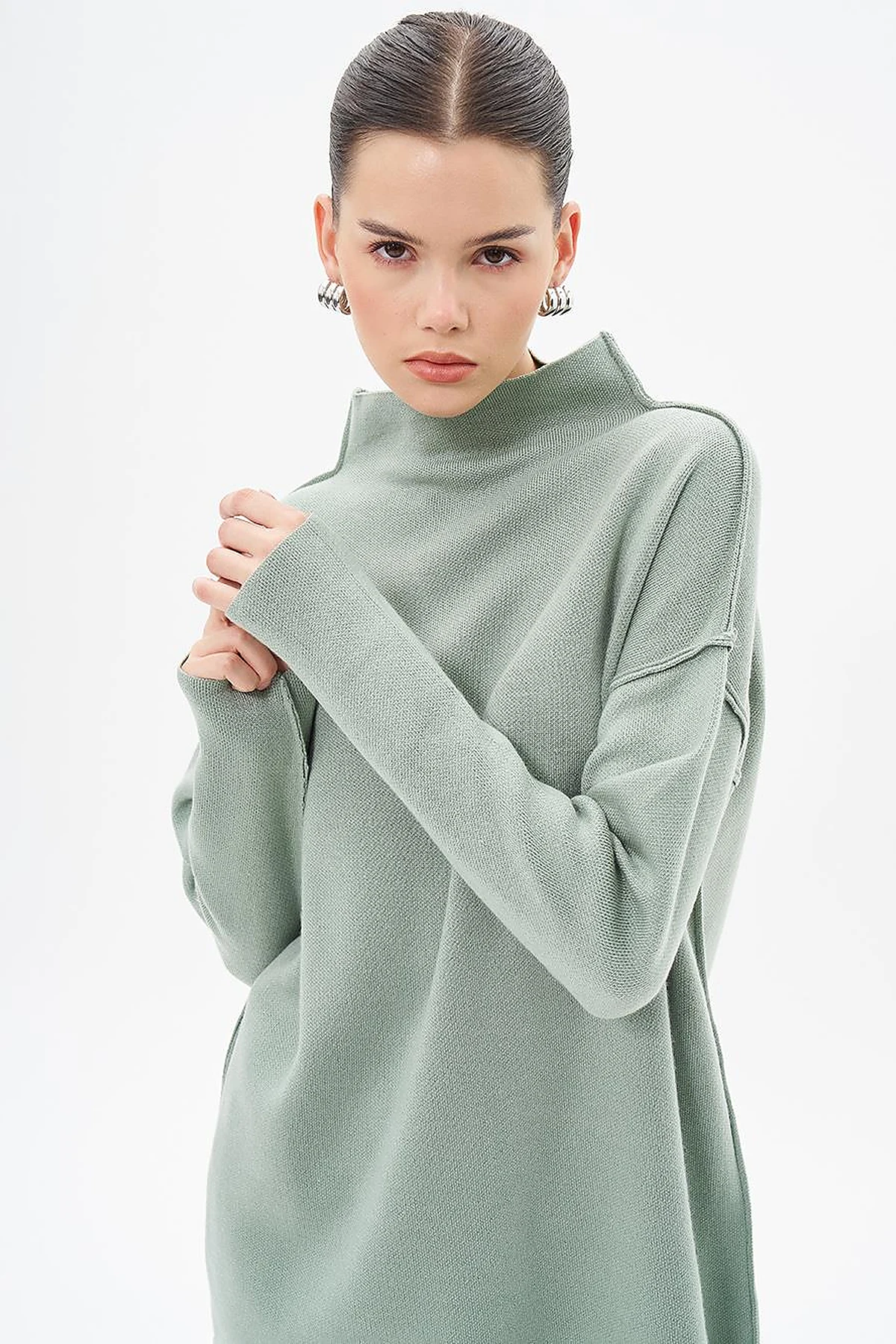 Boat Neck Knitwear Tunic Moss Green