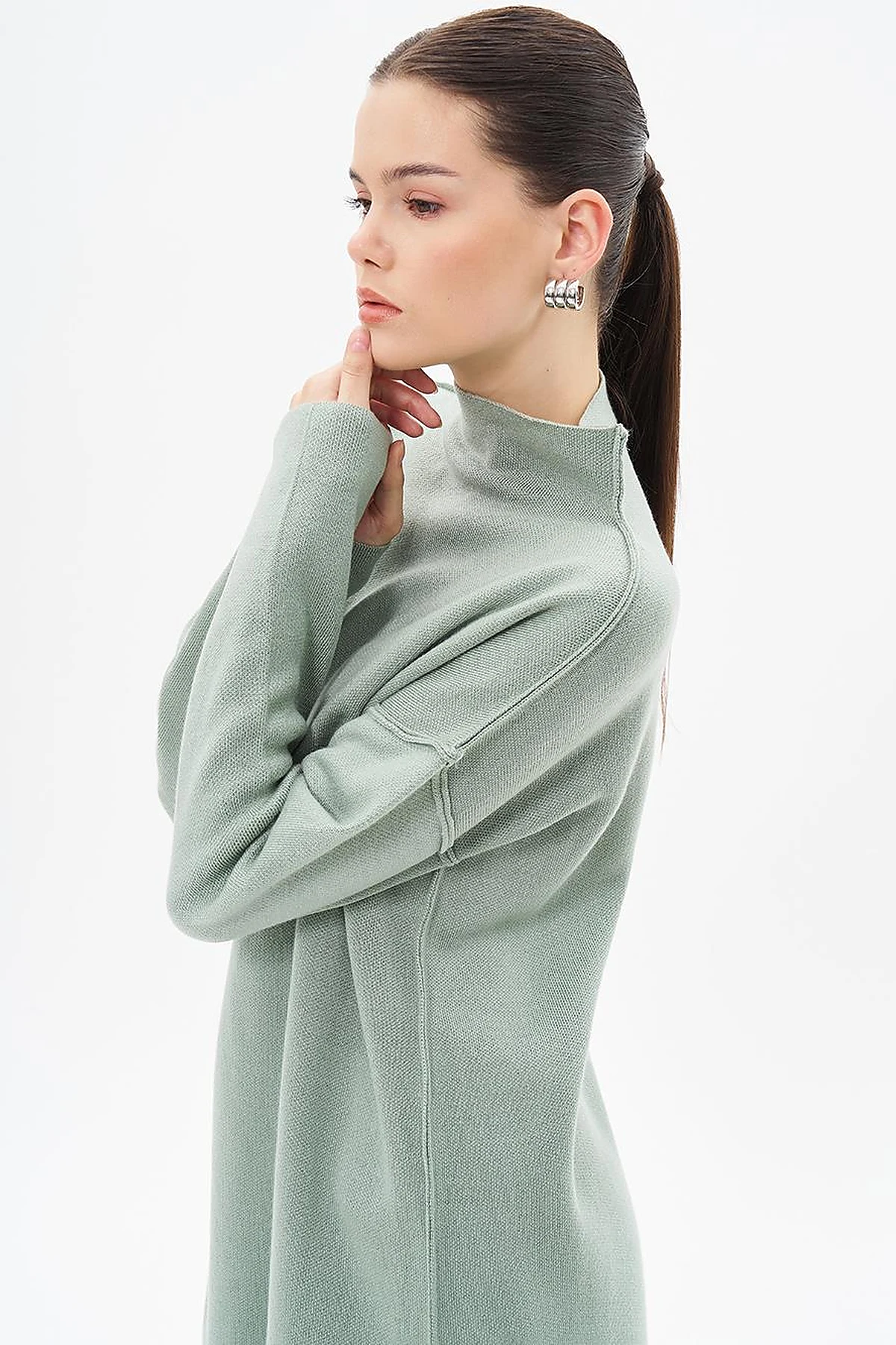 Boat Neck Knitwear Tunic Moss Green