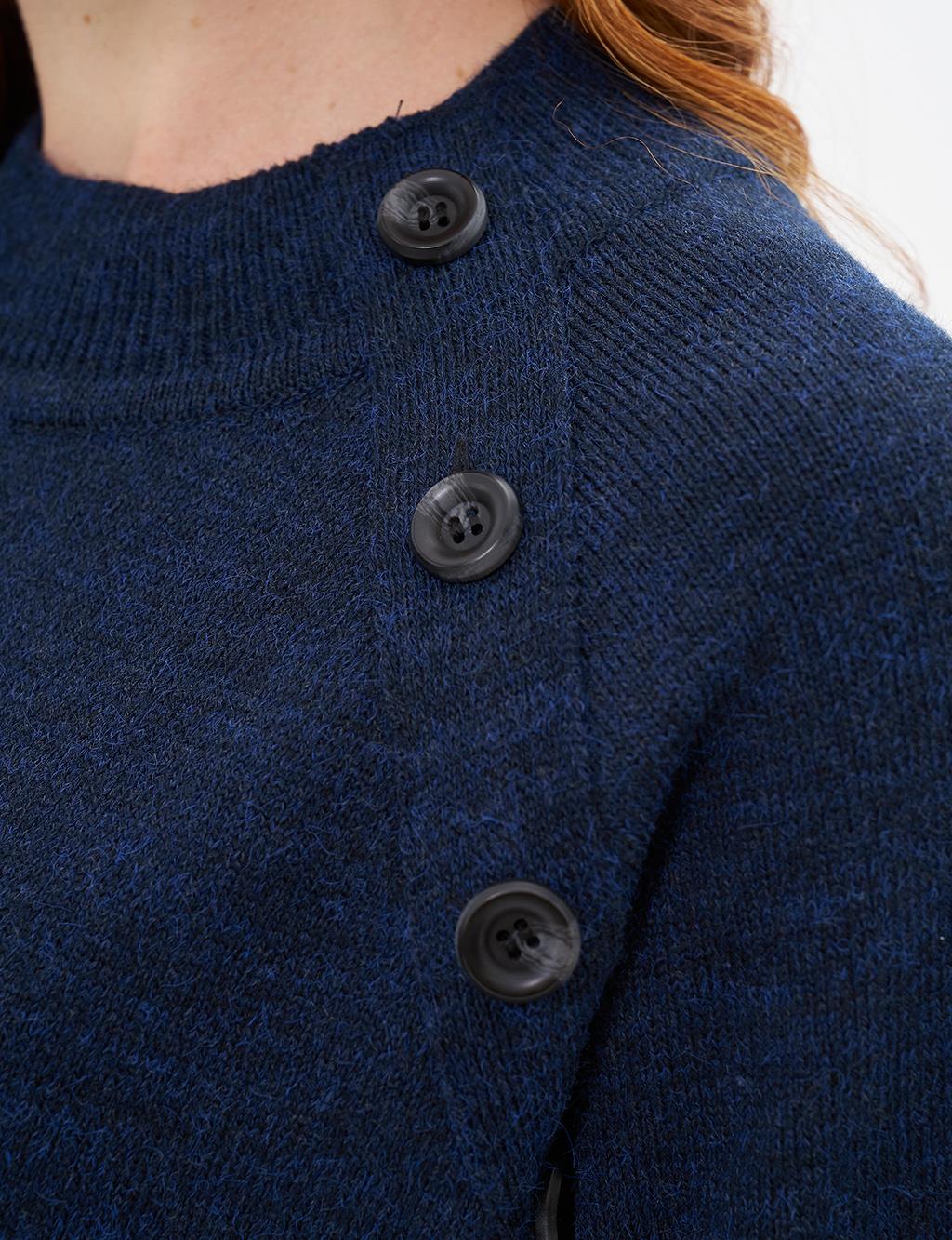 Buttoned Half Turtleneck Knitwear Dress Navy Blue