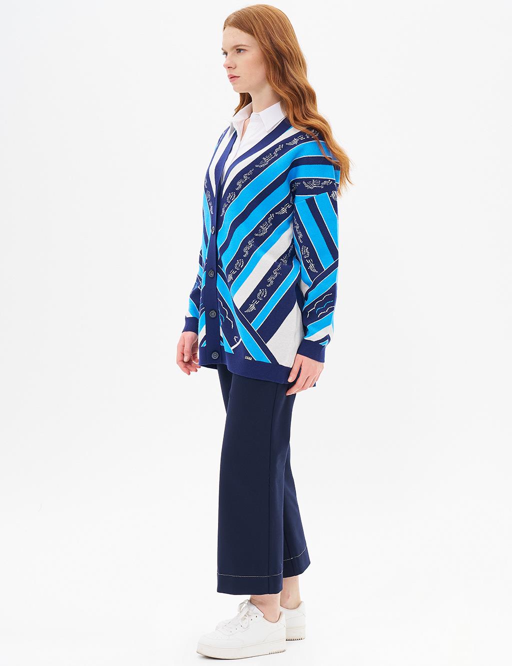 Abstract Pattern Knitwear Cardigan Navy Blue