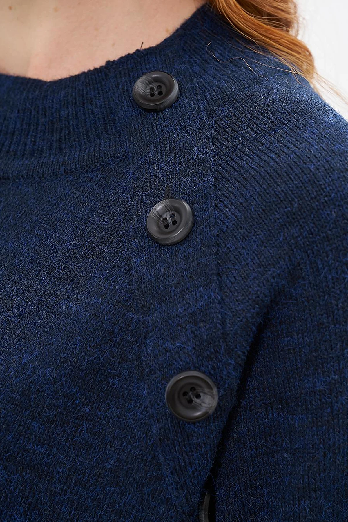 Buttoned Half Turtleneck Knitwear Dress Navy Blue