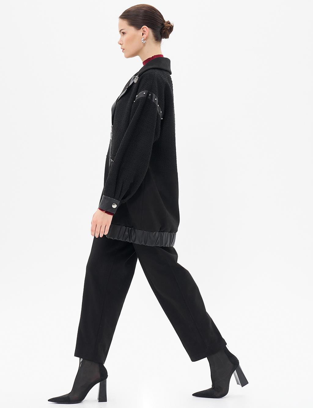 Faux Leather and Suede Mixed Jacket Black