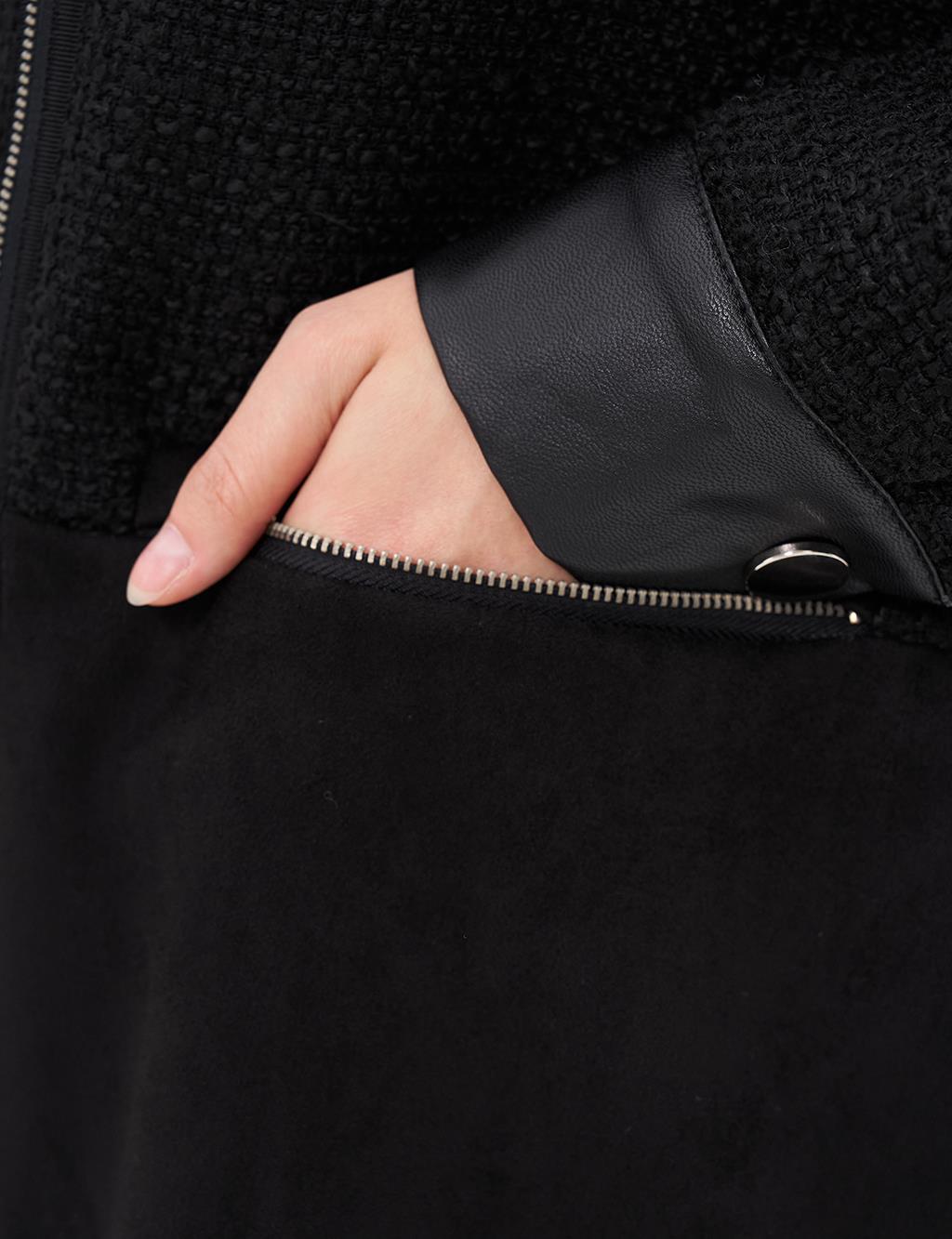 Faux Leather and Suede Mixed Jacket Black