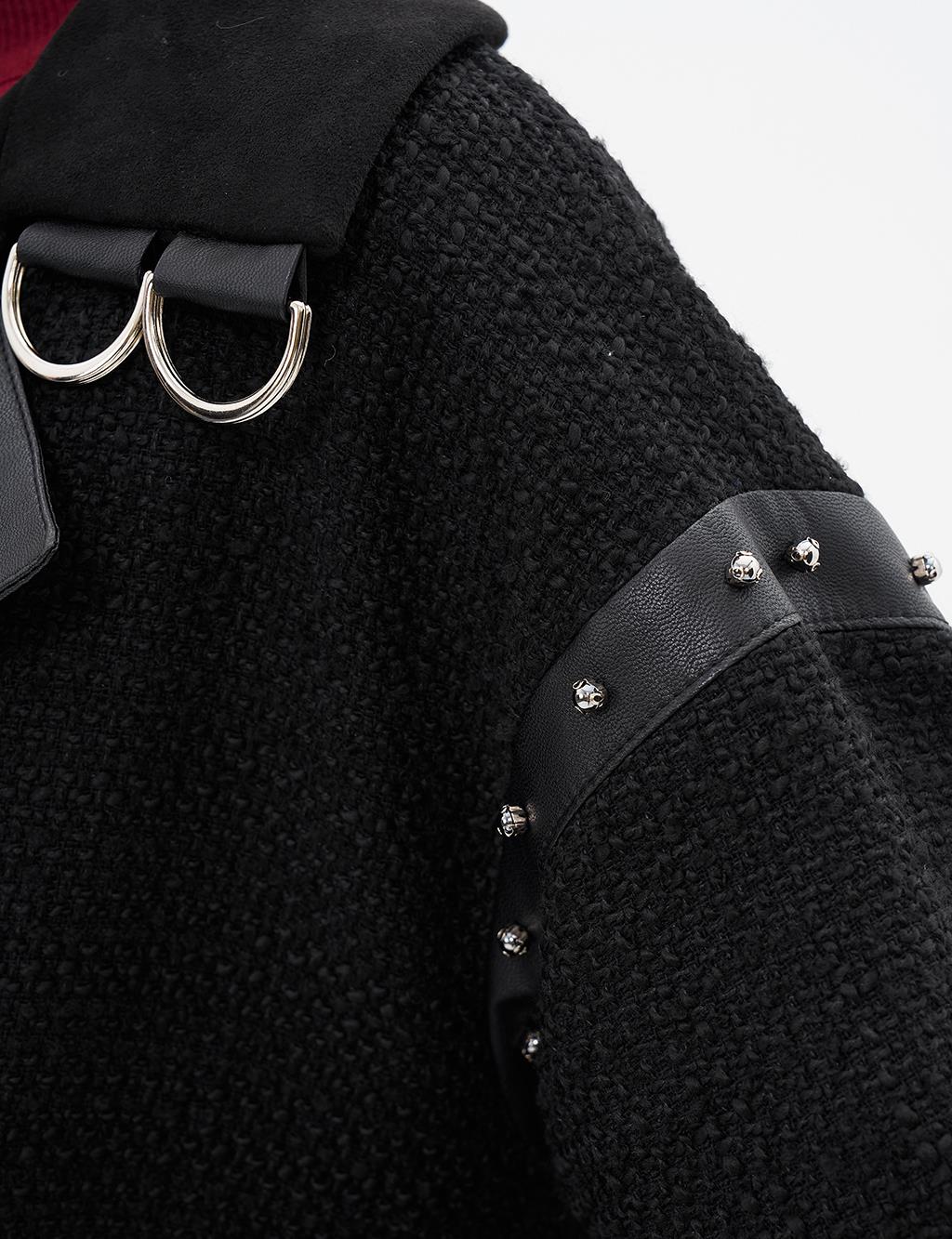 Faux Leather and Suede Mixed Jacket Black