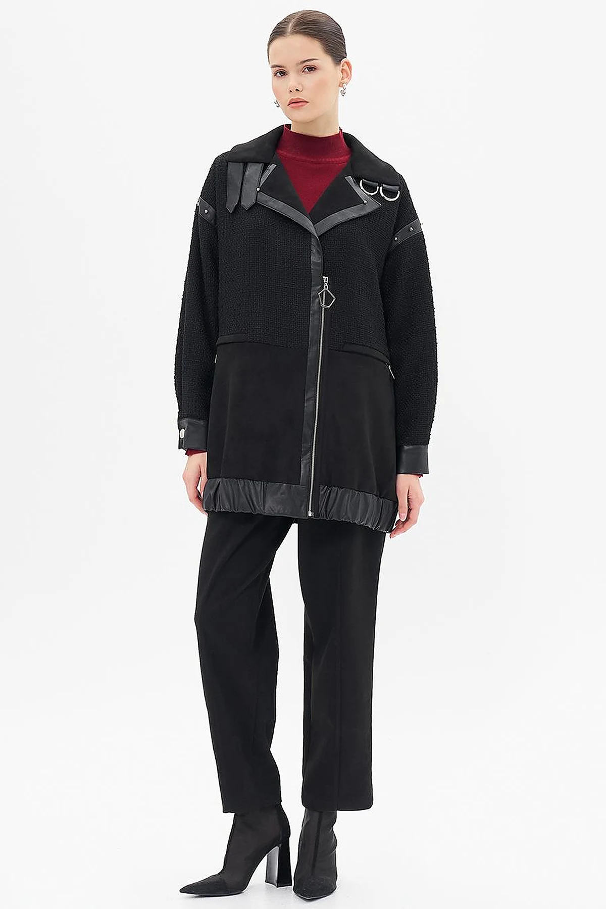 Faux Leather and Suede Mixed Jacket Black