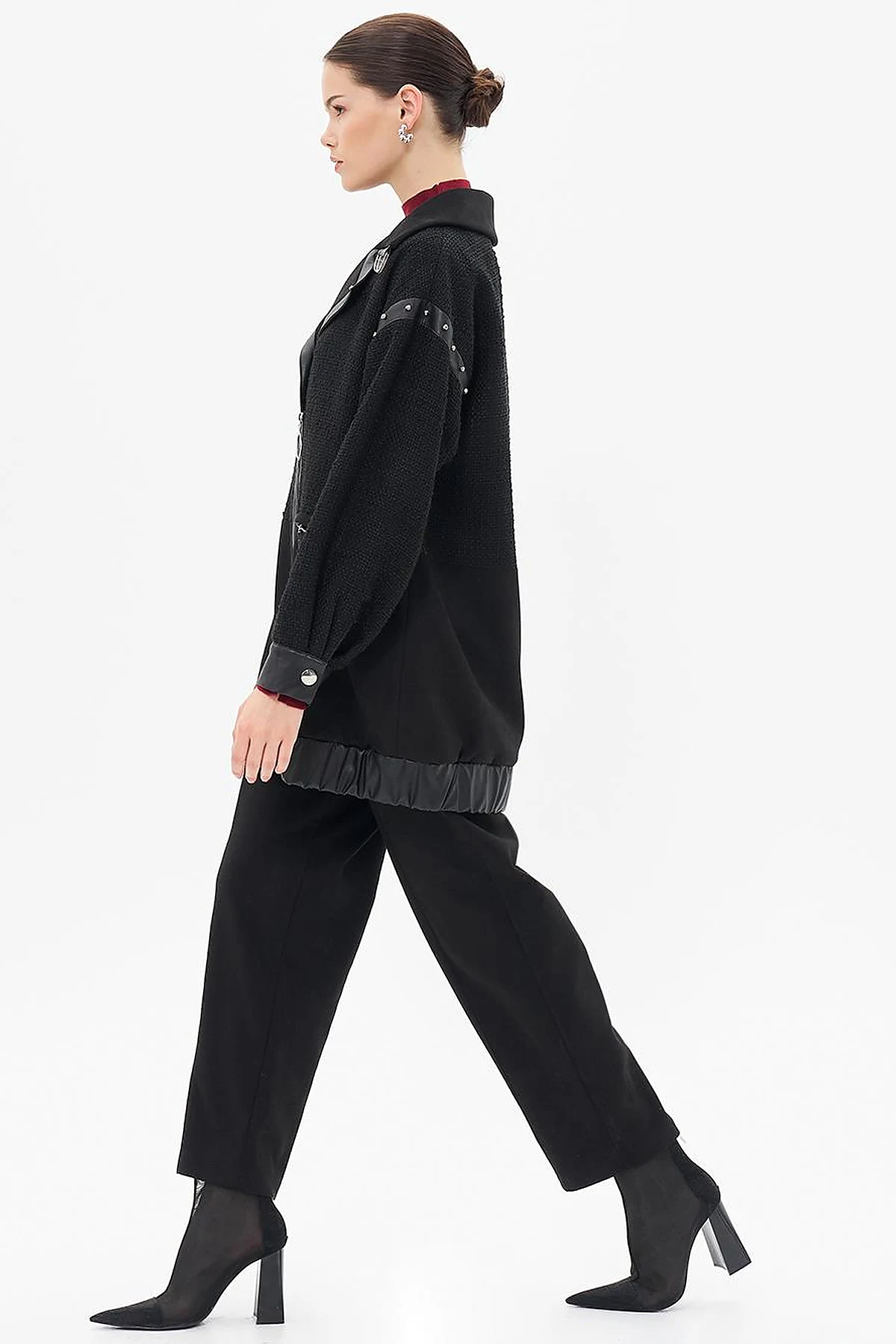 Faux Leather and Suede Mixed Jacket Black