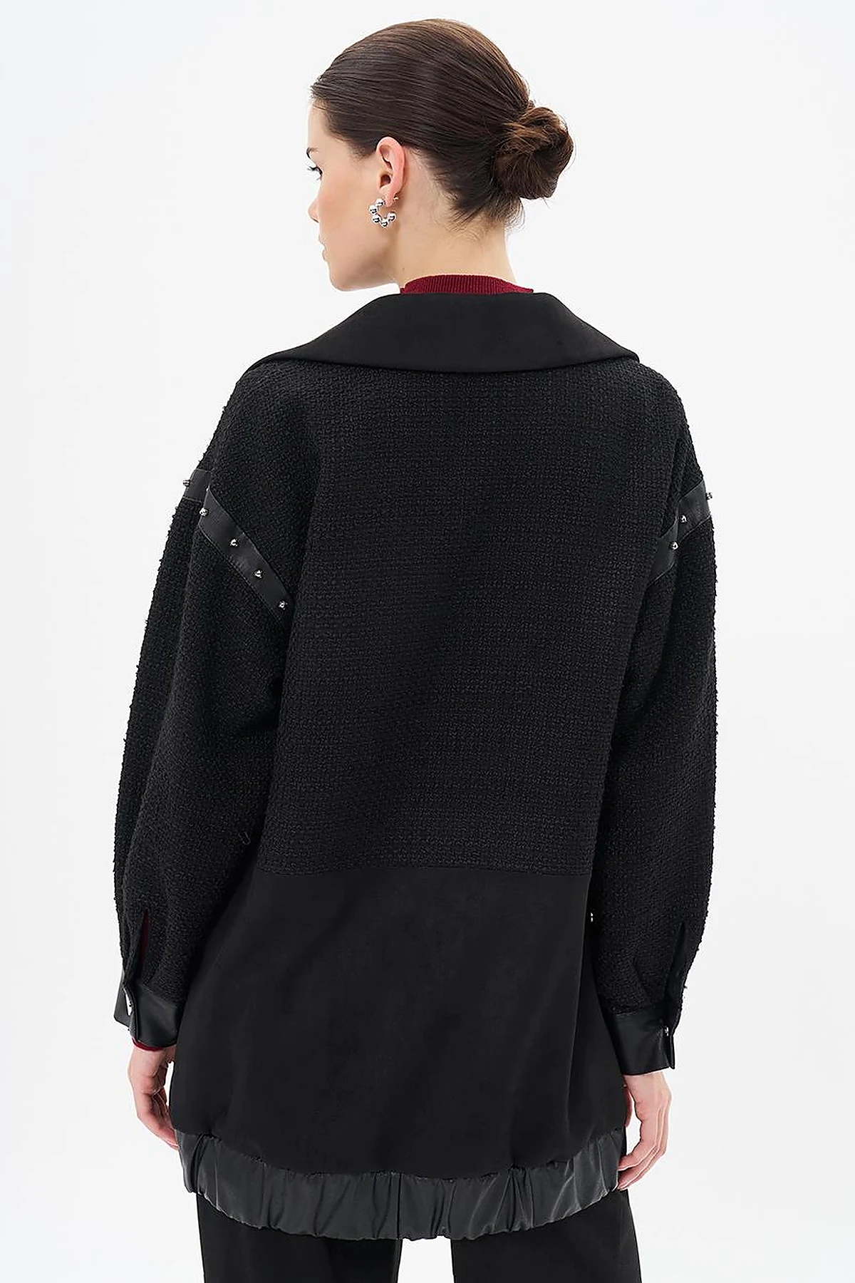 Faux Leather and Suede Mixed Jacket Black