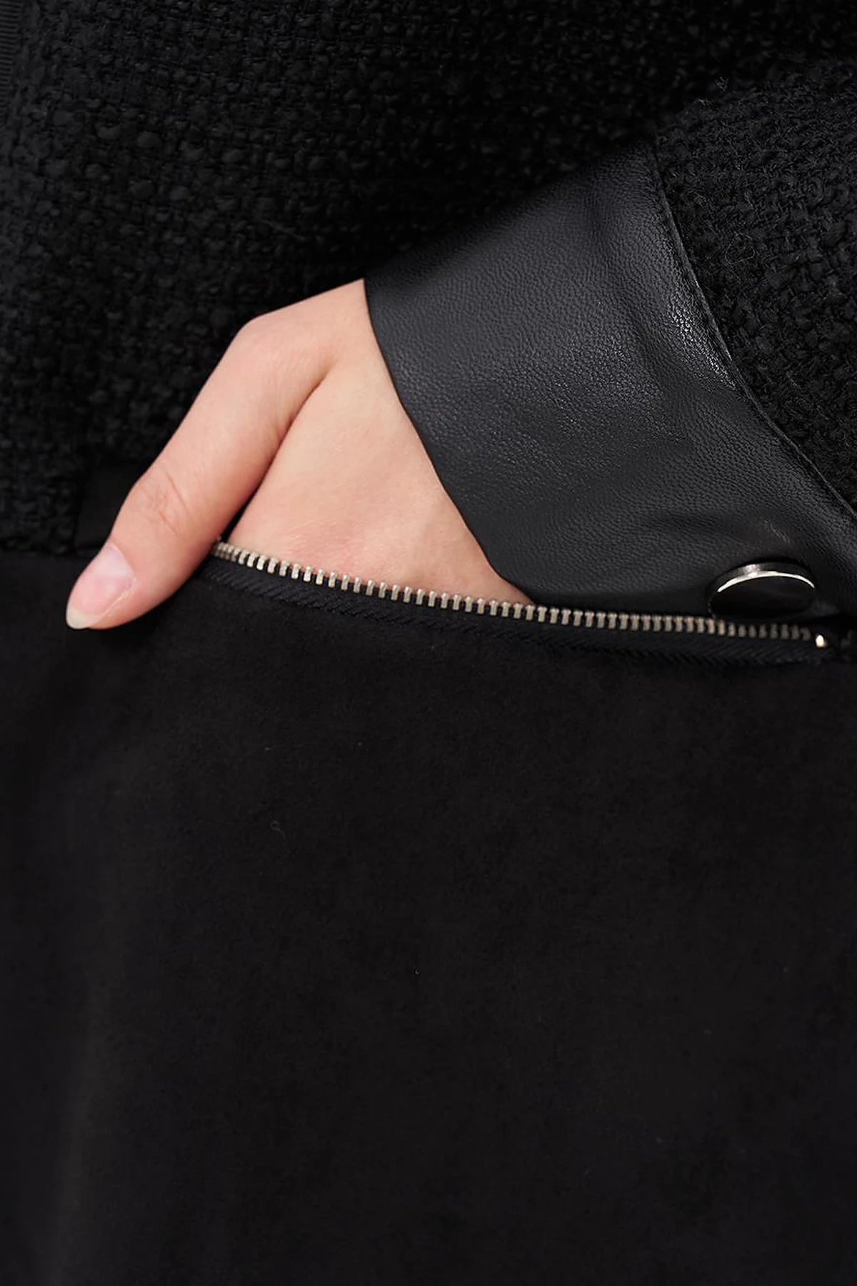 Faux Leather and Suede Mixed Jacket Black