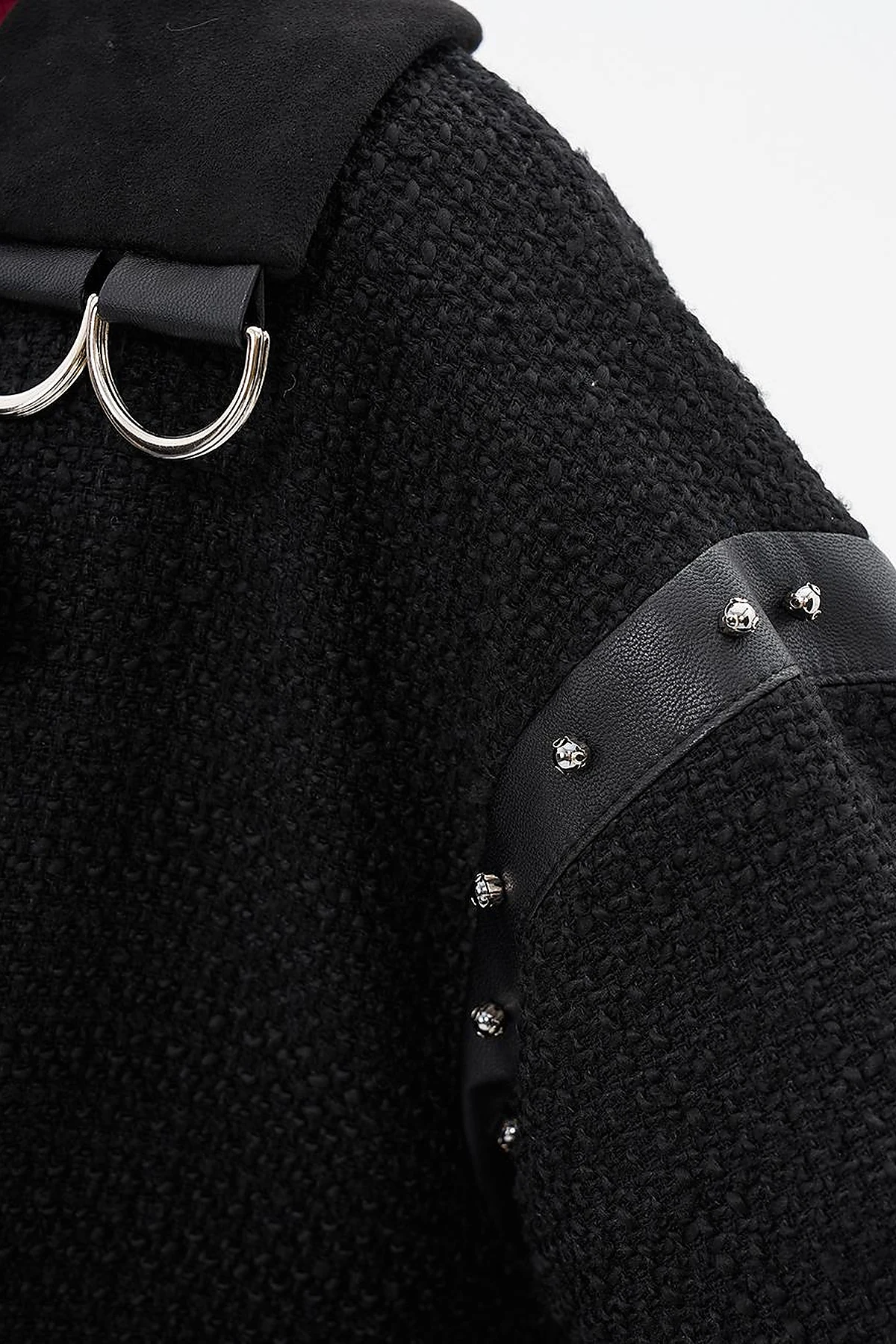 Faux Leather and Suede Mixed Jacket Black
