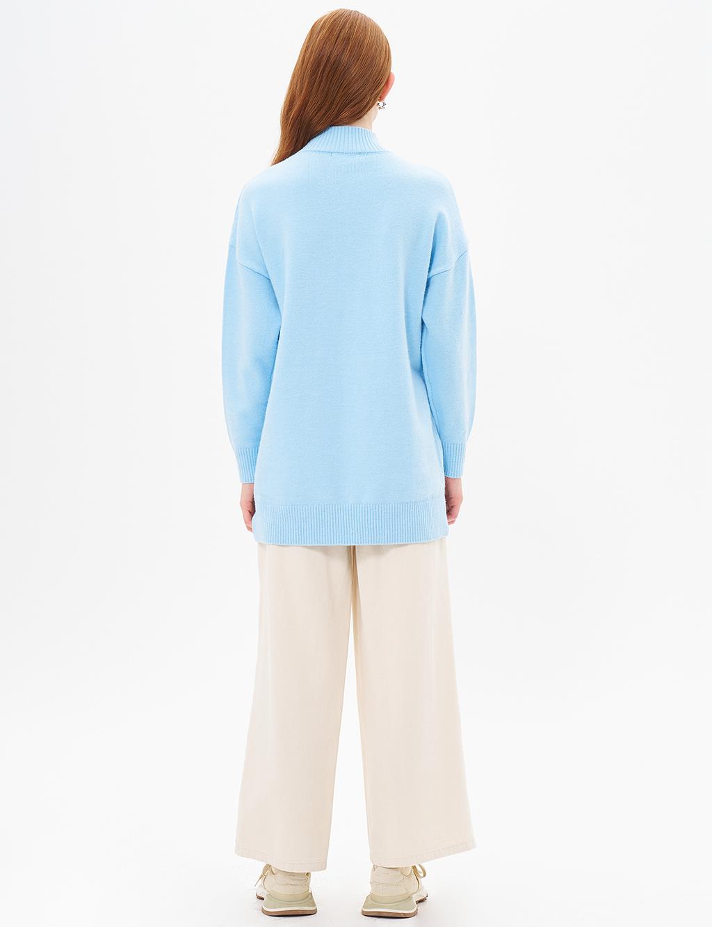 Pearl Embroidered Knitwear Tunic Crown Blue
