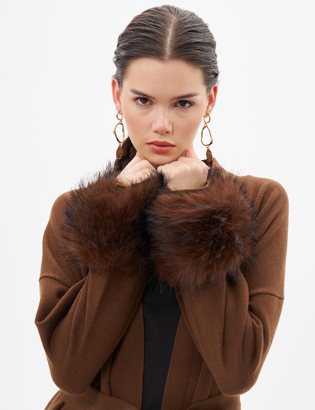 Faux Fur Knitwear Cardigan Coffee