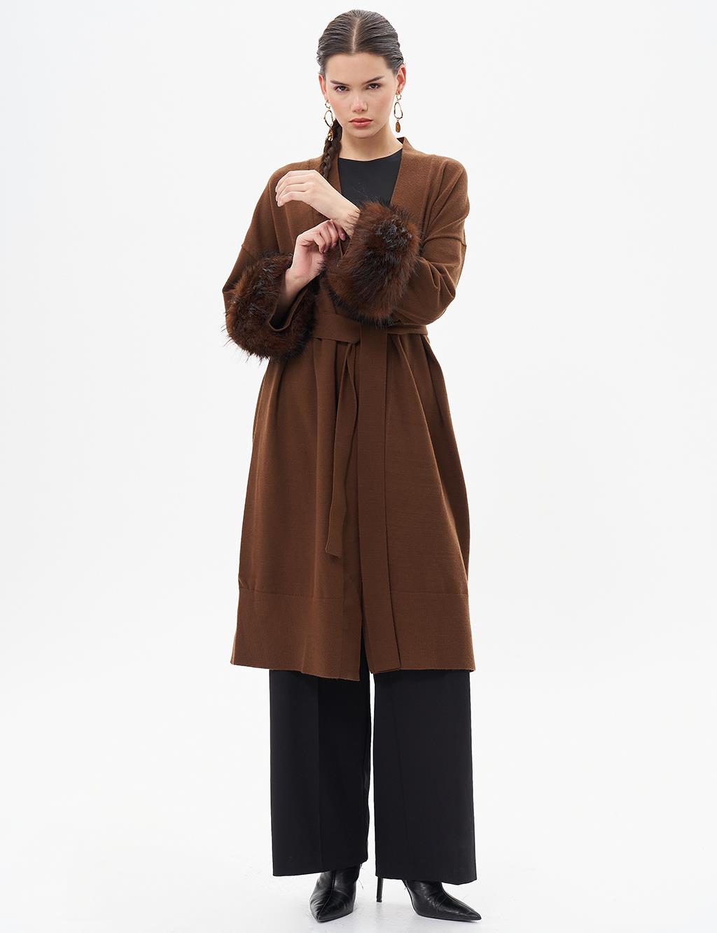 Faux Fur Knitwear Cardigan Coffee