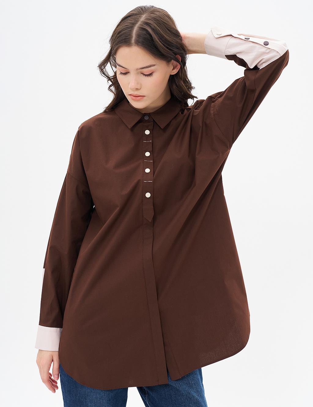 Punto Stitched Poplin Tunic Dark Brown