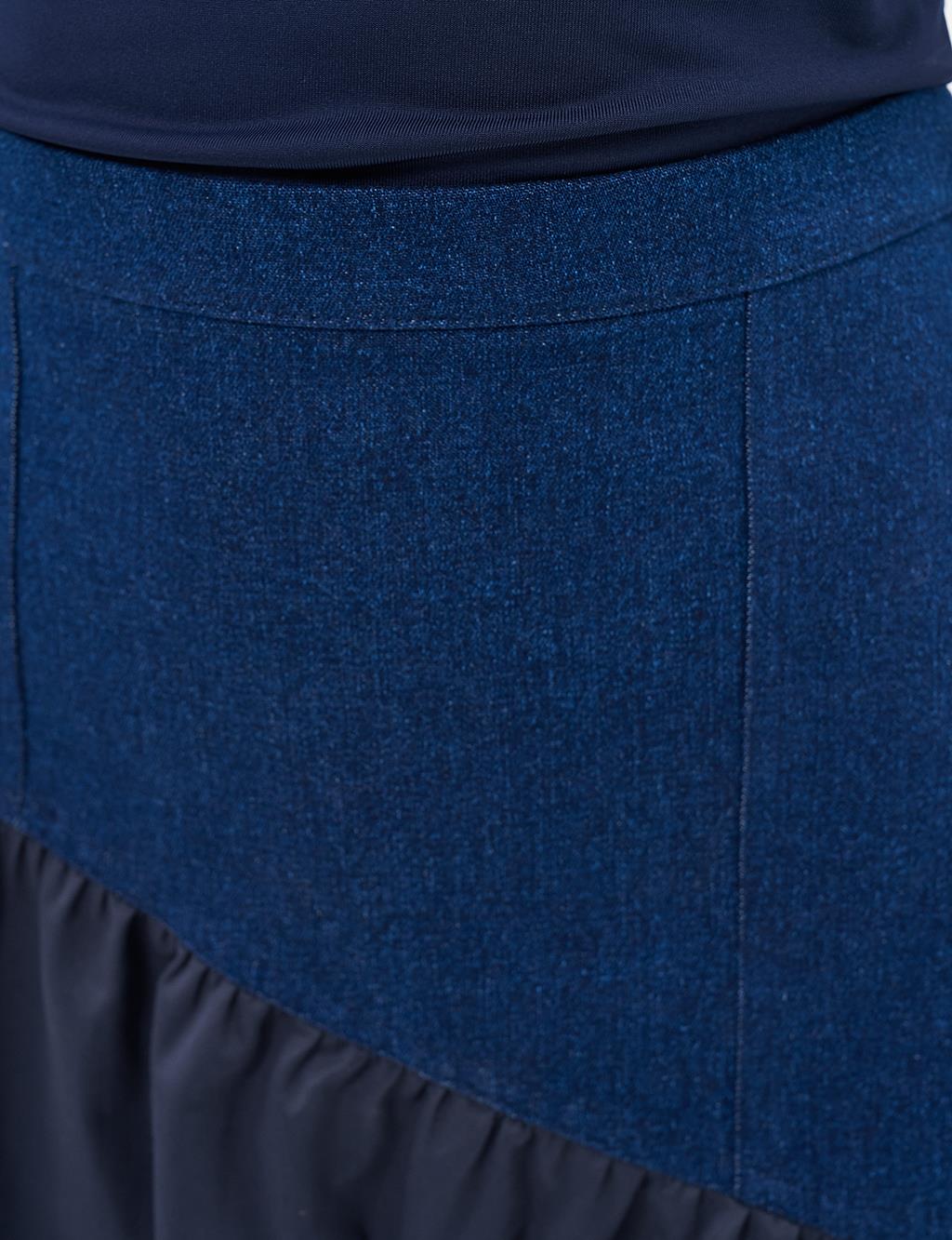 Denim Garnili Paraşüt Kumaş Etek Koyu Lacivert 