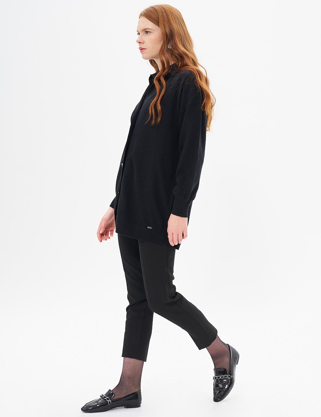 Shiny Buttoned Knitwear Cardigan Black