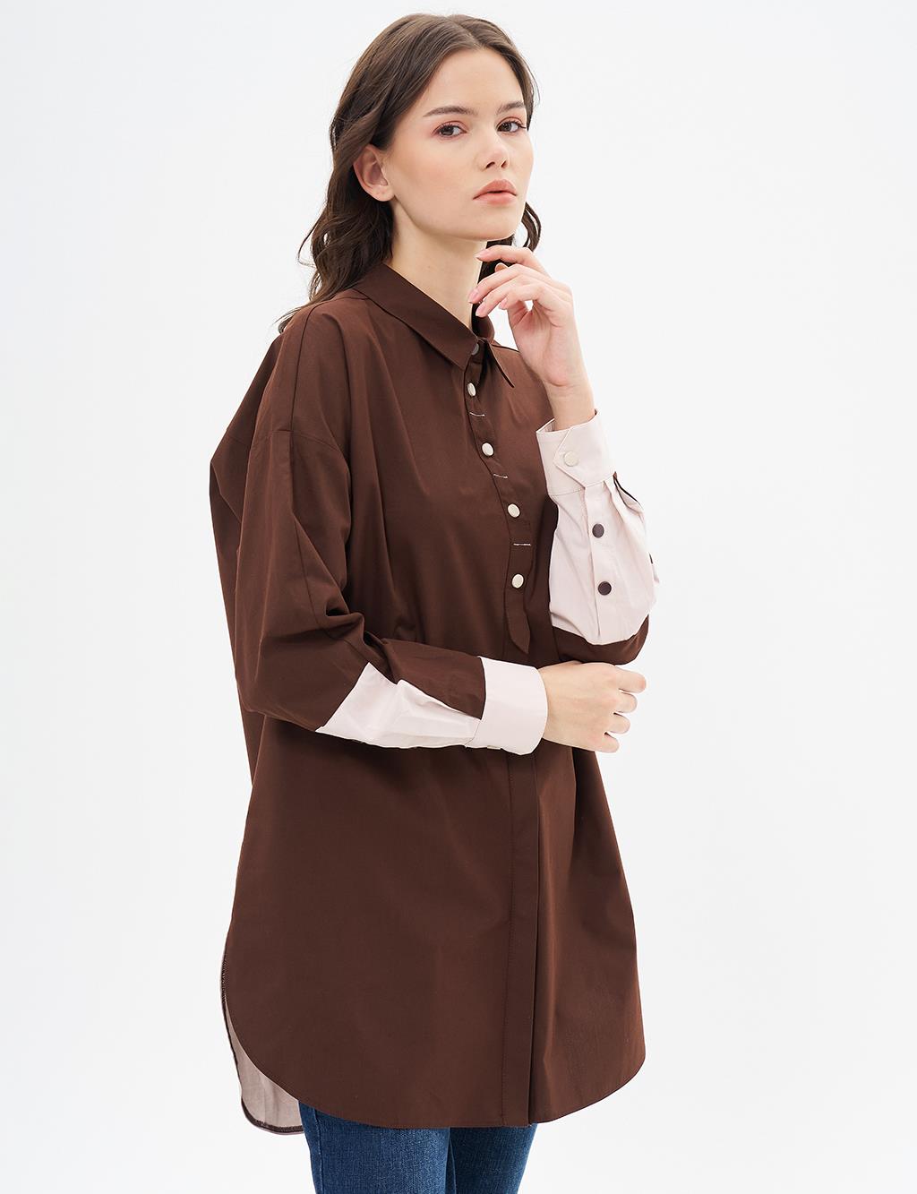 Punto Stitched Poplin Tunic Dark Brown