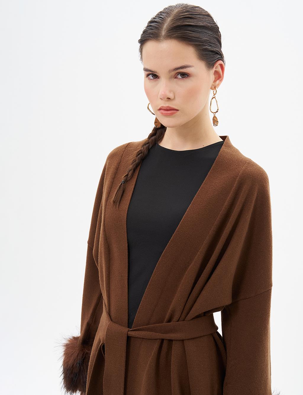 Faux Fur Knitwear Cardigan Coffee