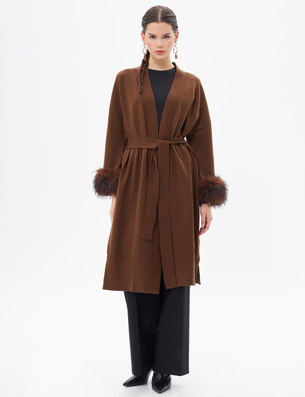 Faux Fur Knitwear Cardigan Coffee