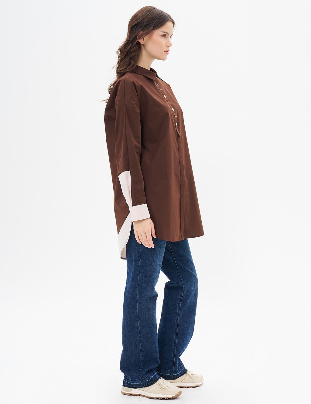 Punto Stitched Poplin Tunic Dark Brown