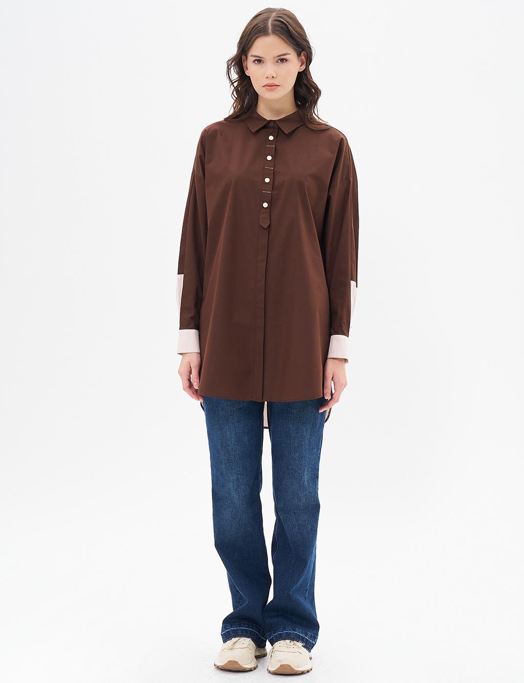 Punto Stitched Poplin Tunic Dark Brown