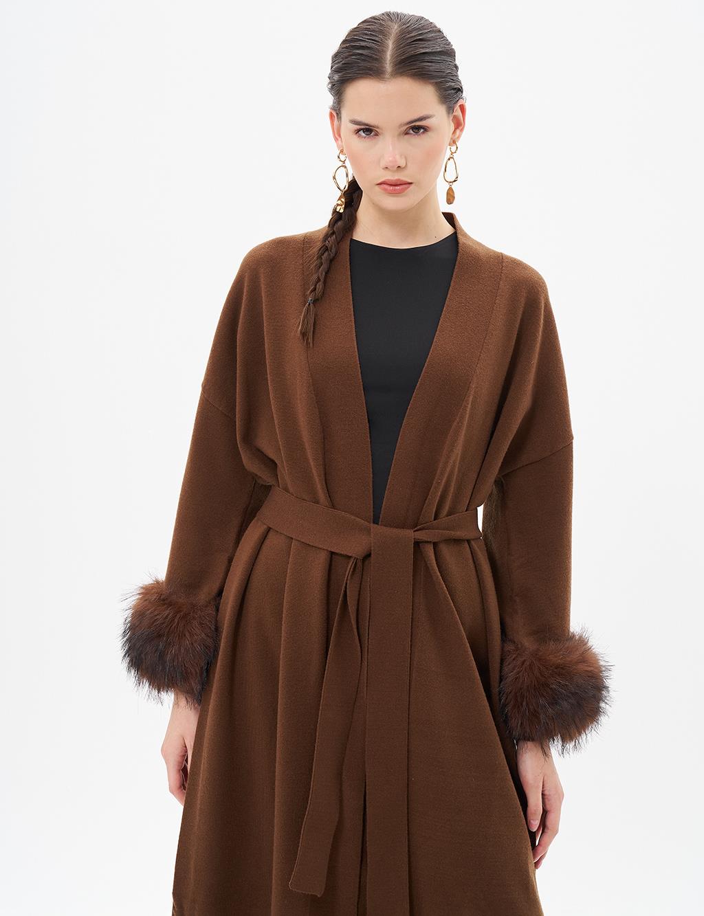 Faux Fur Knitwear Cardigan Coffee