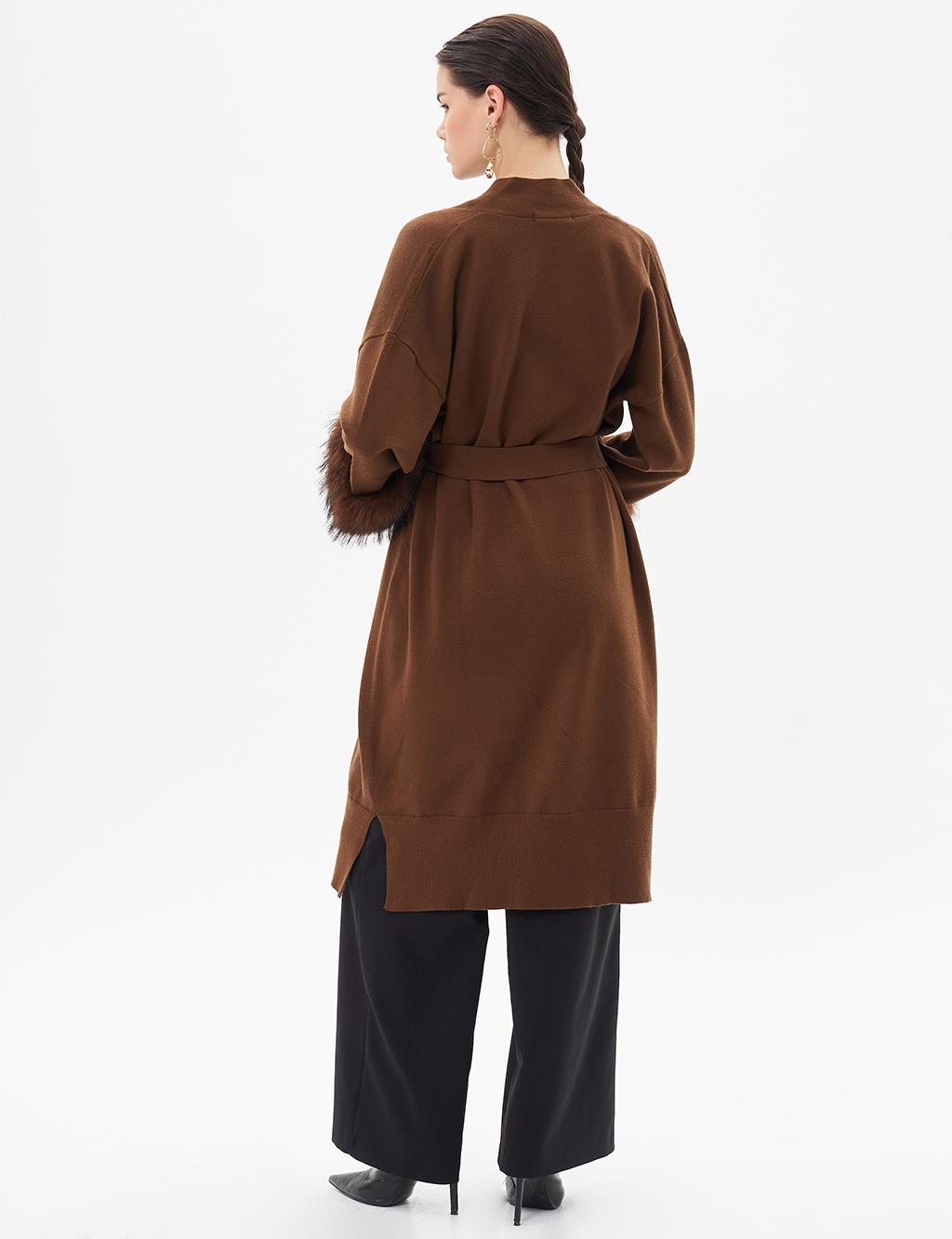 Faux Fur Knitwear Cardigan Coffee
