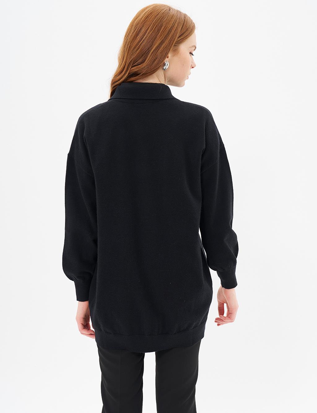 Shiny Buttoned Knitwear Cardigan Black