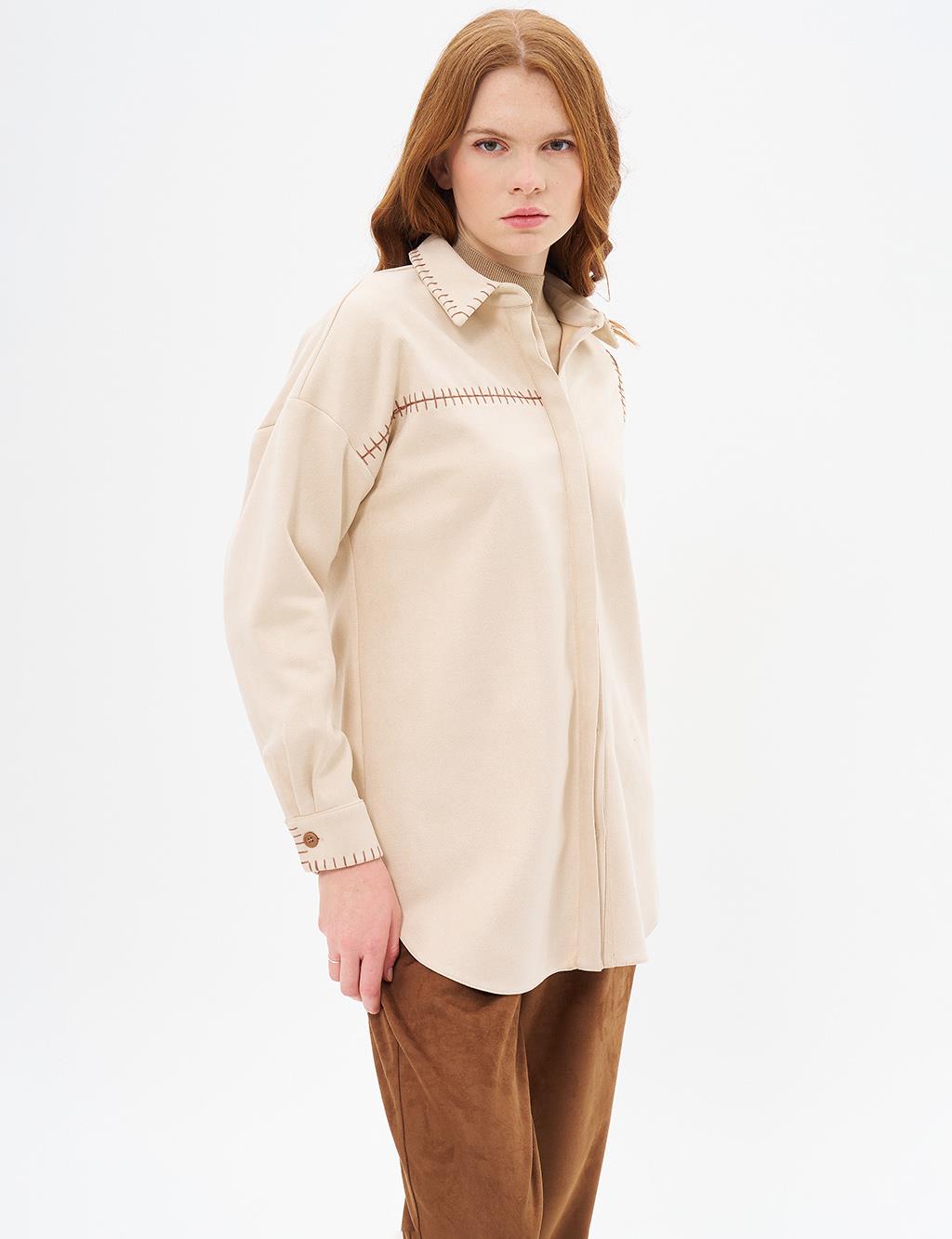 Punto Stitched Suede Tunic Cream