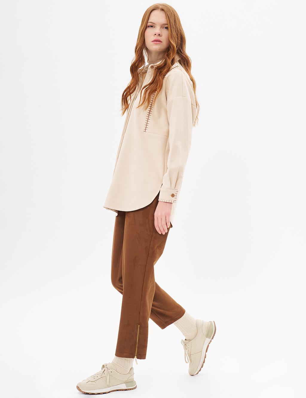 Punto Stitched Suede Tunic Cream