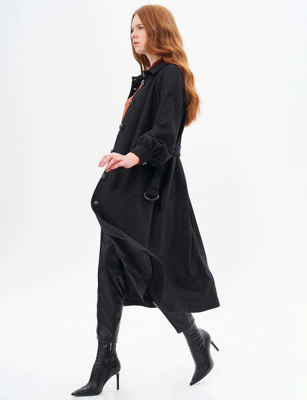 Buckle Detailed Cashmere Coat Black