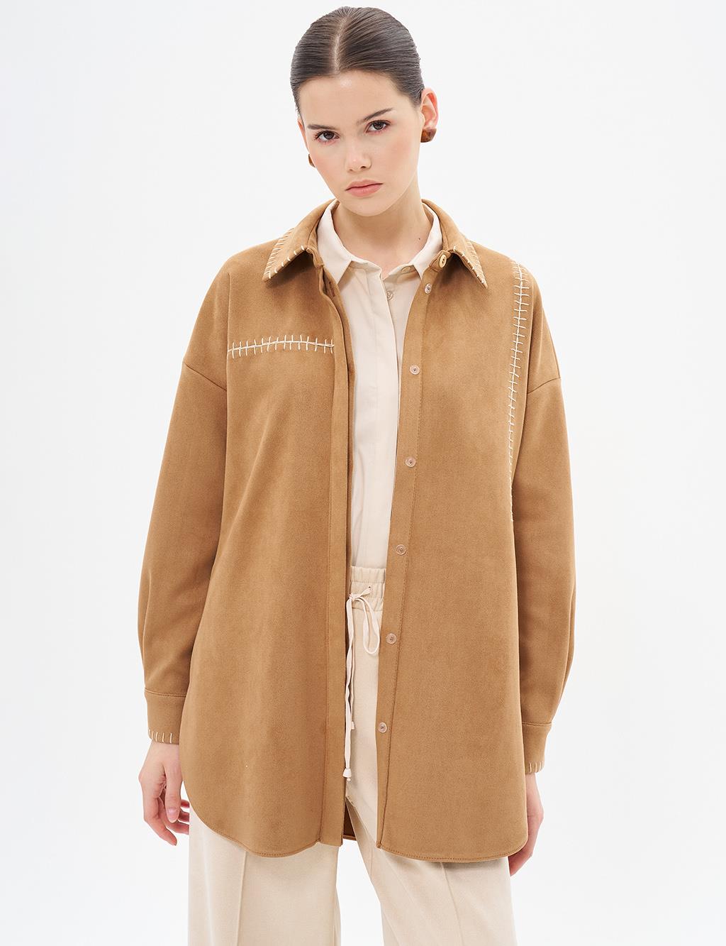 Punto Stitched Suede Tunic Camel