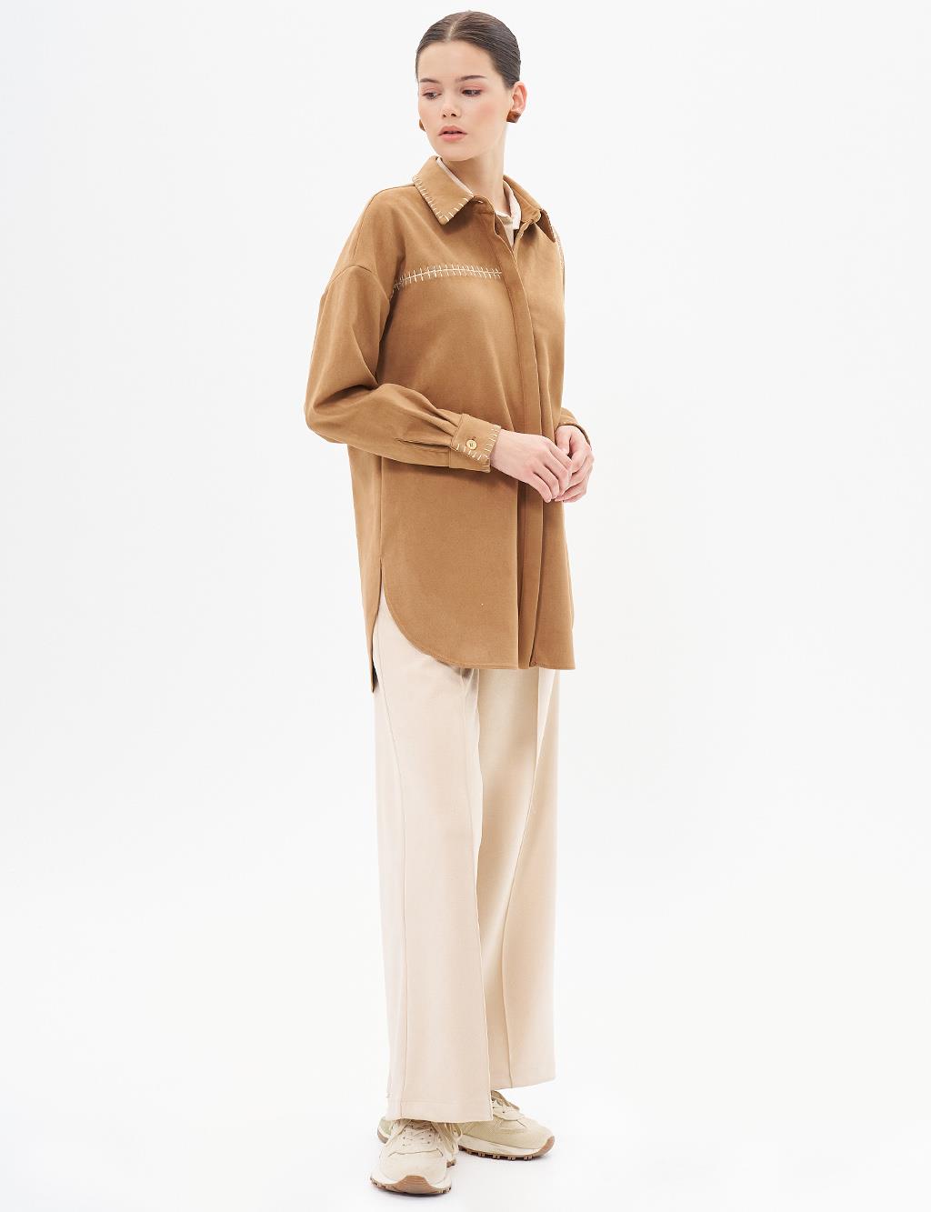 Punto Stitched Suede Tunic Camel