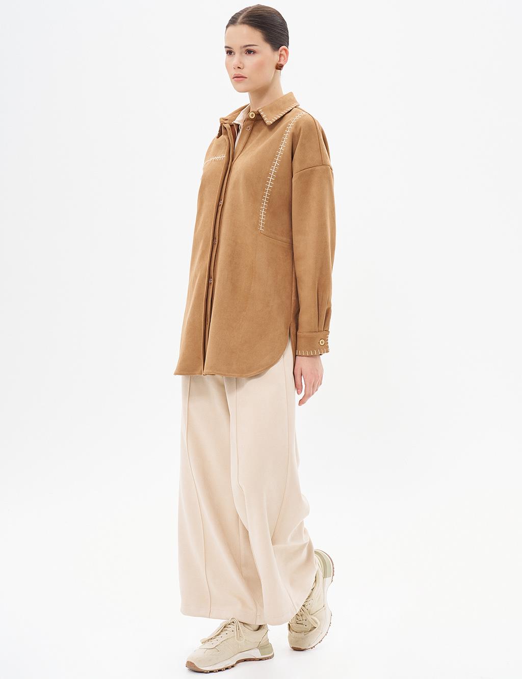 Punto Stitched Suede Tunic Camel