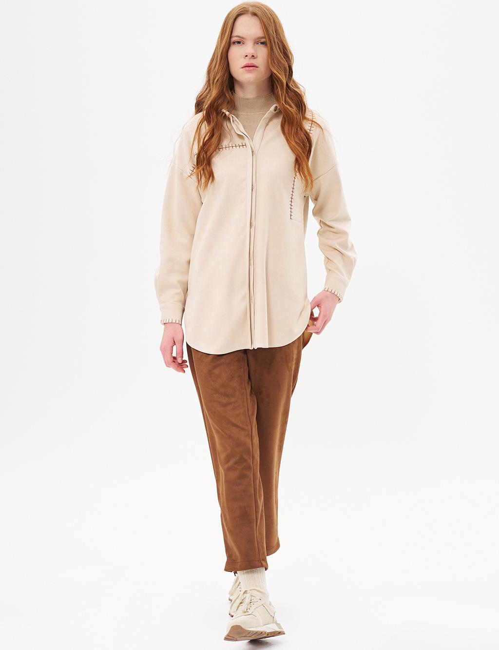 Punto Stitched Suede Tunic Cream