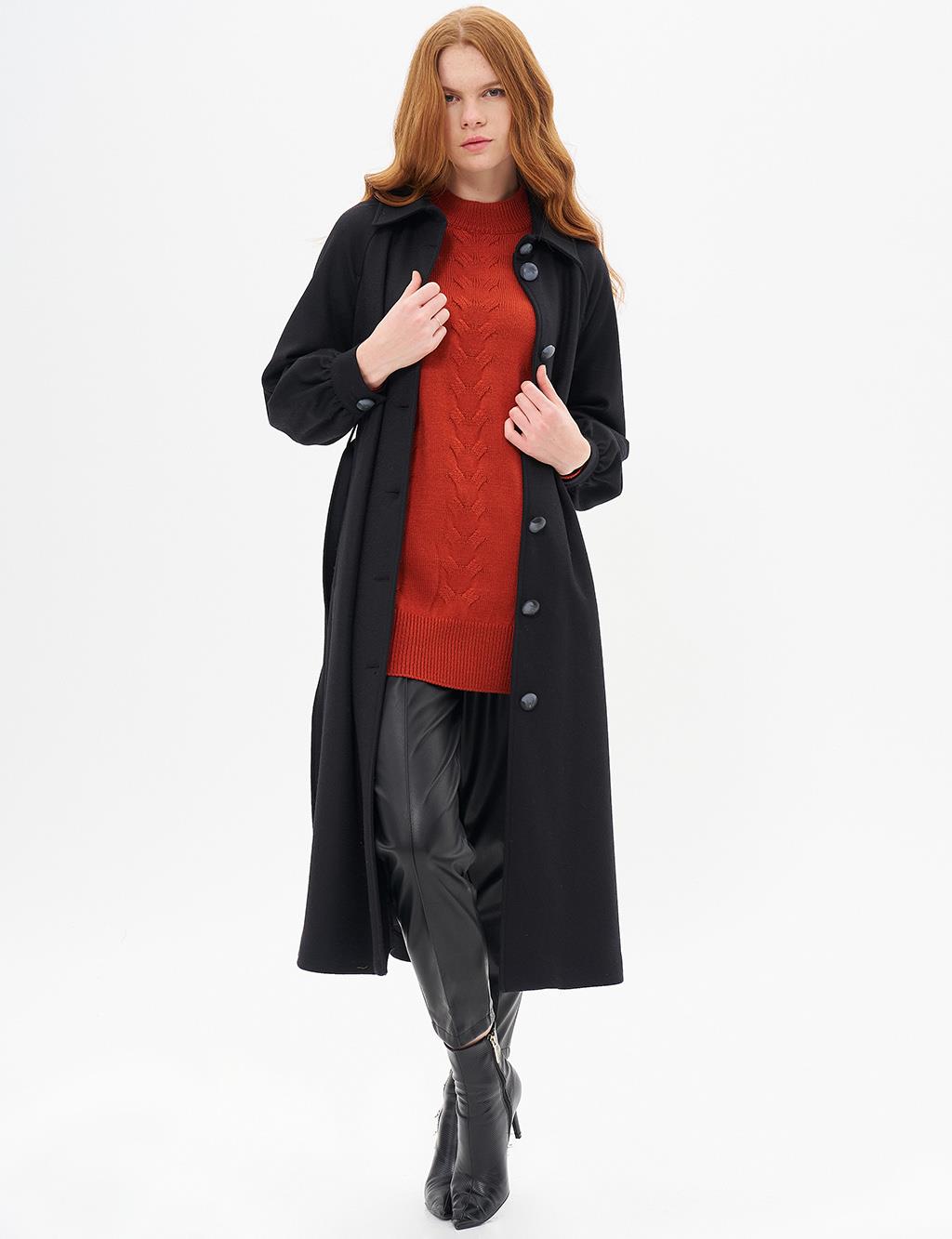 Buckle Detailed Cashmere Coat Black