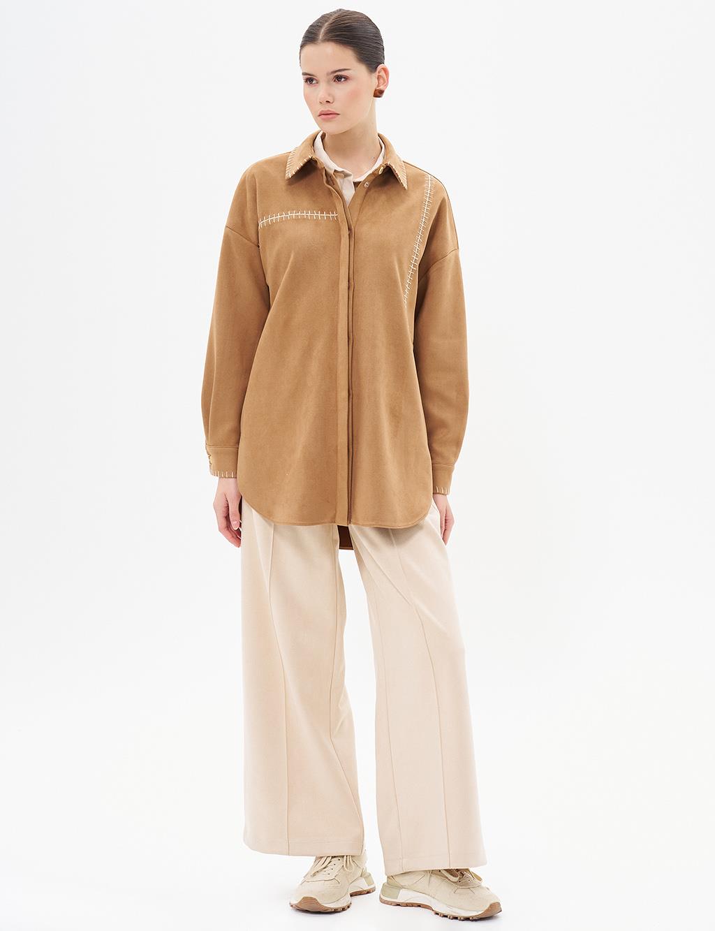 Punto Stitched Suede Tunic Camel